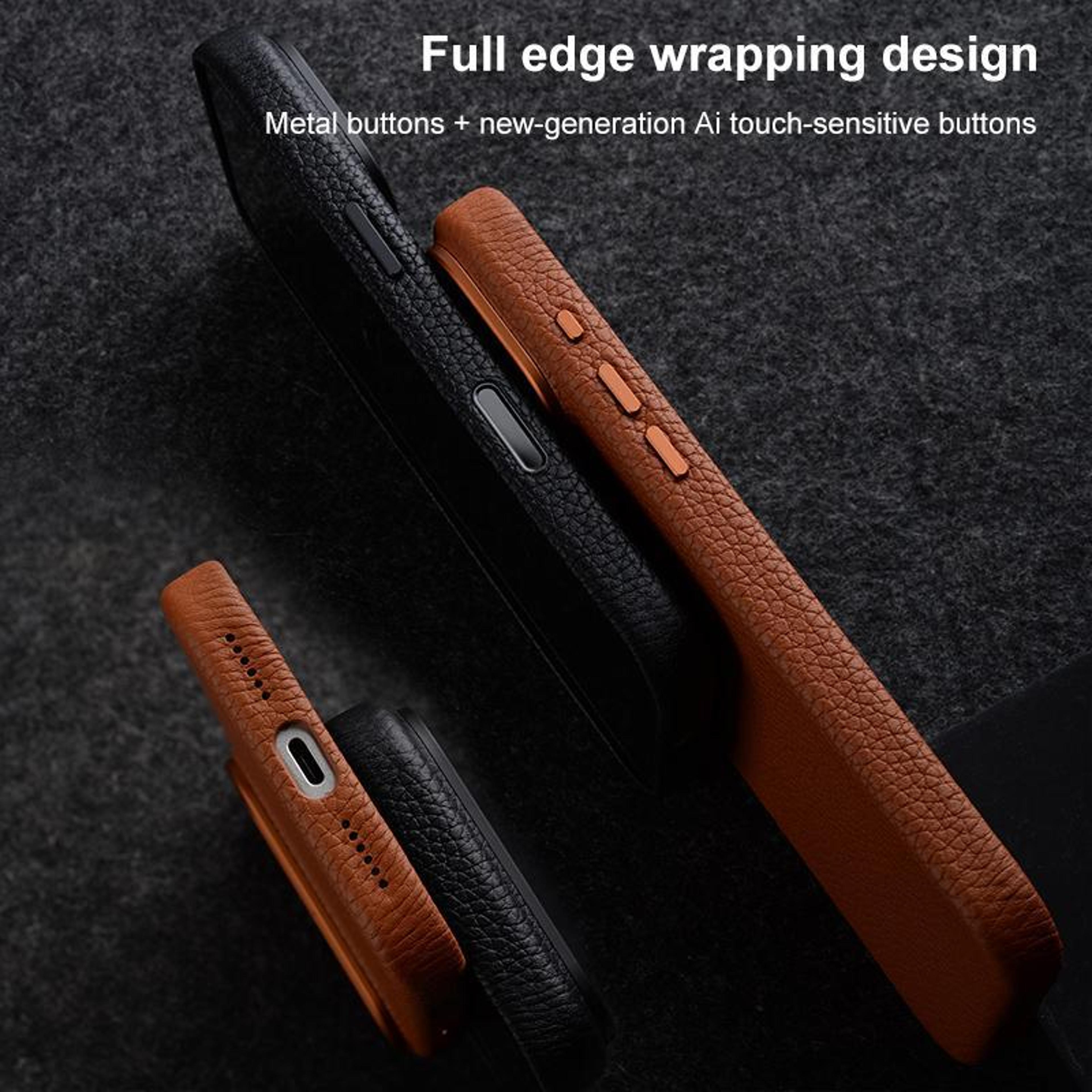 IPhone 18 Pro Genuine Leather Magnetic Full Coverage Case With AI Button 7
