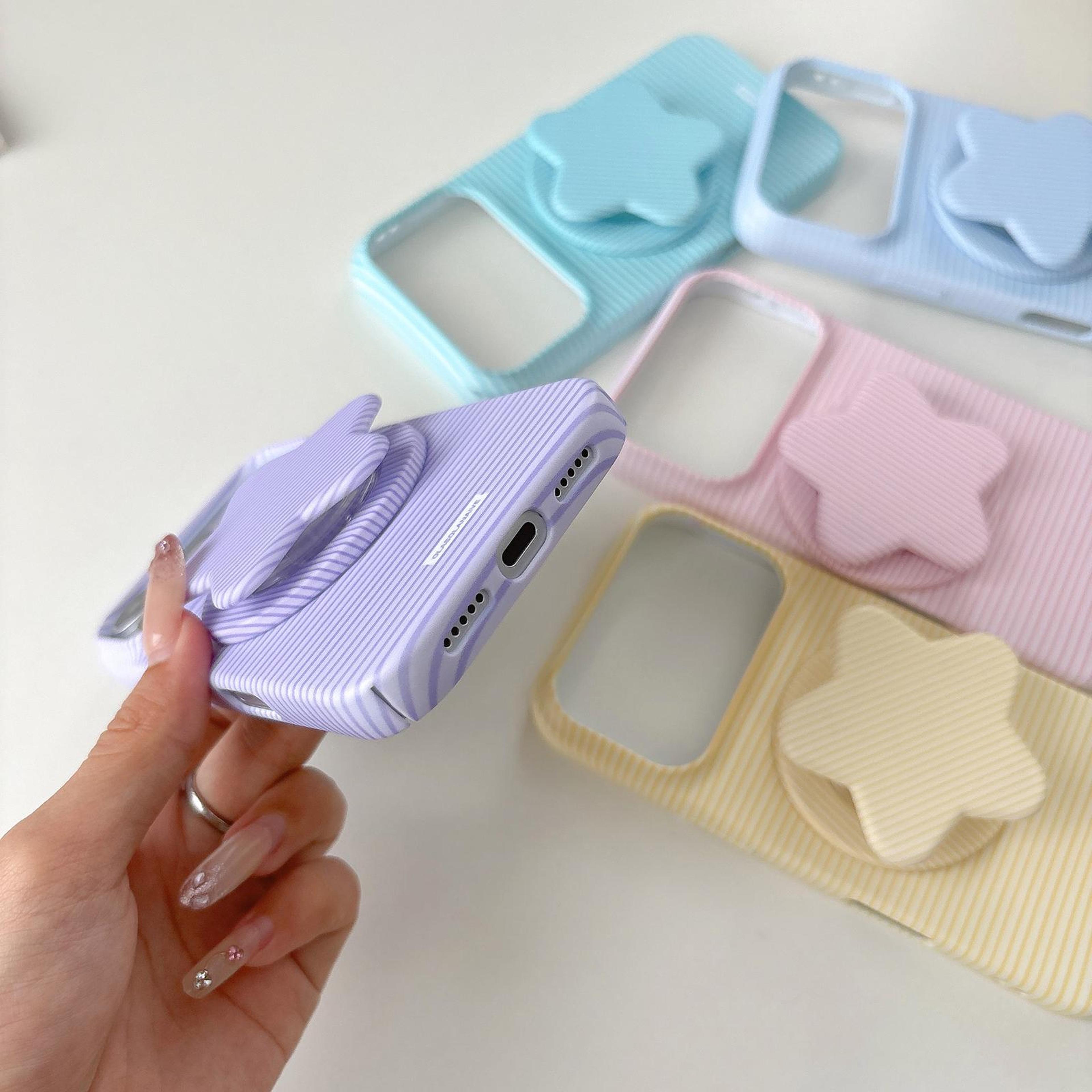 IPhone 18 Pro Macaron Striped Full Coverage PC Case With Rotating Star Stand 4