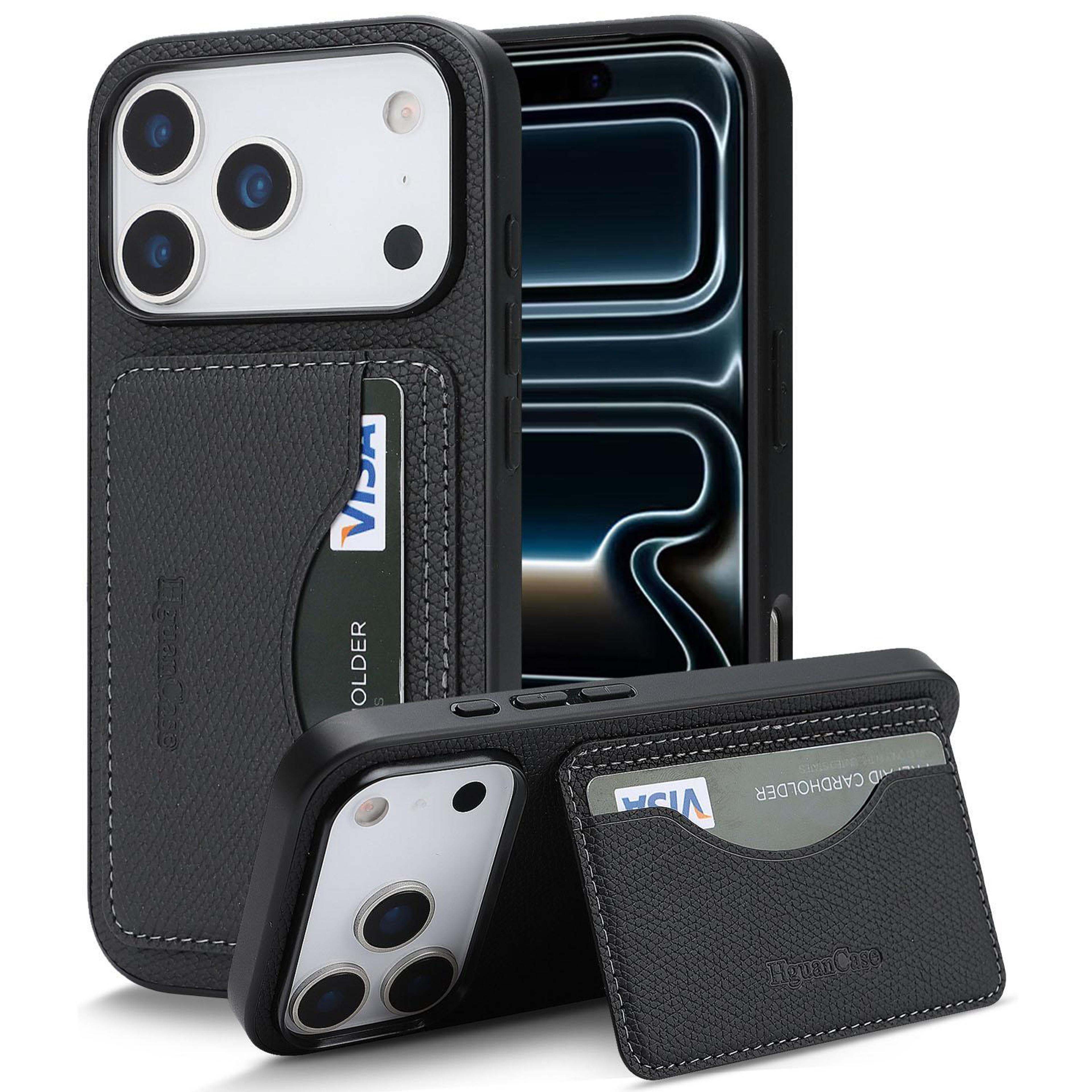 retro pu leather magnetic card holder phone case for 18 pro