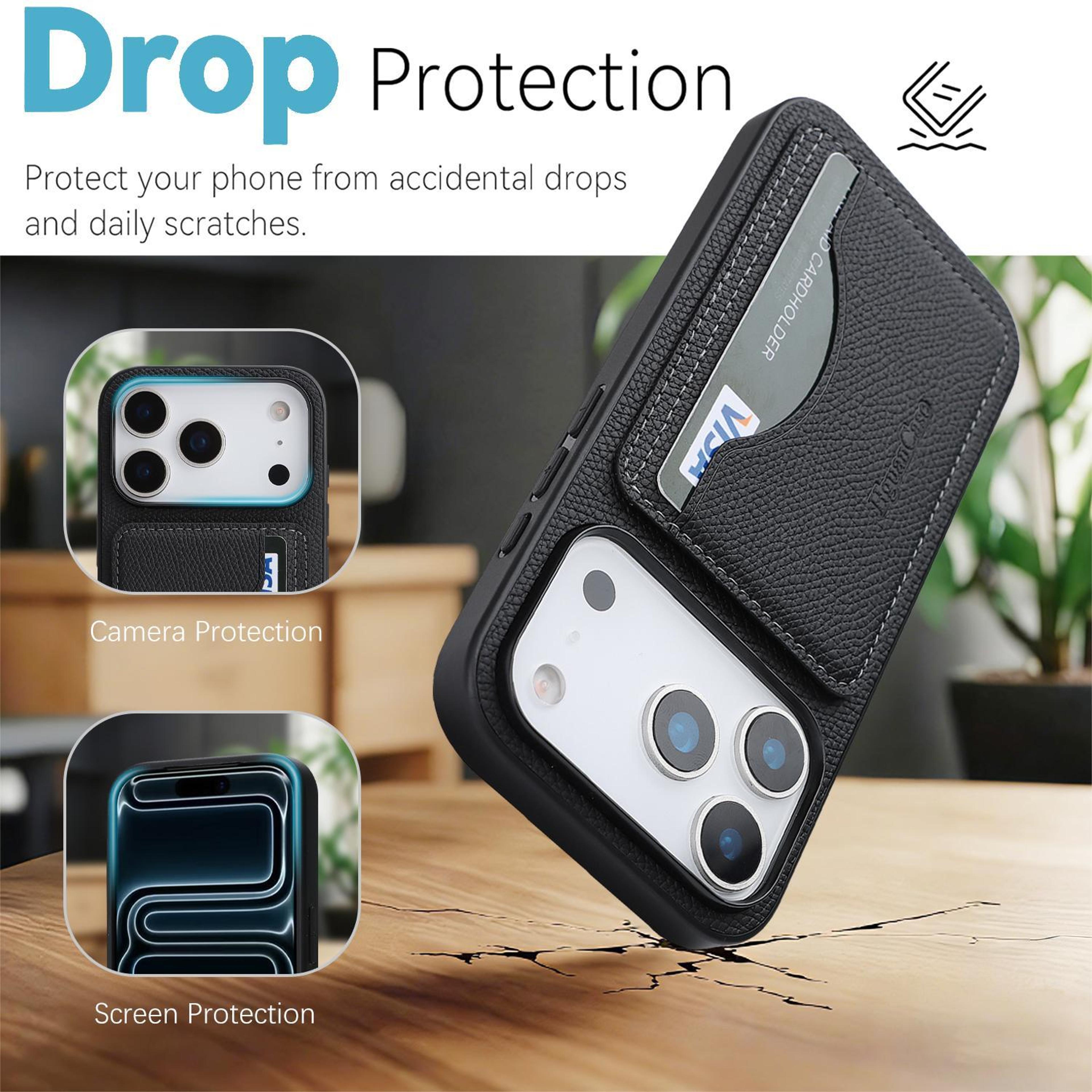 IPhone 18 Pro Max Vegan Leather Magnetic Card Holder Case With Adjustable Kickstand 4