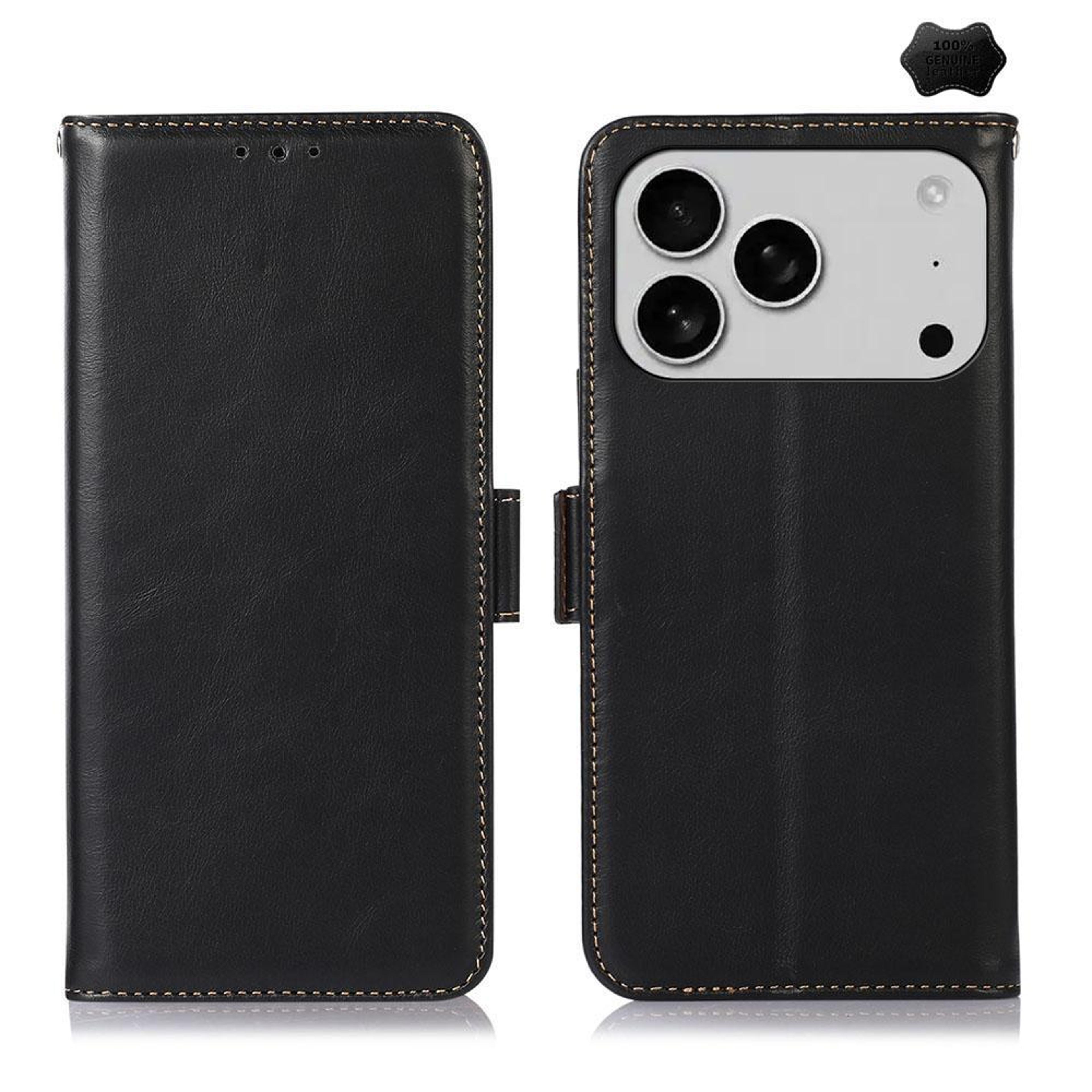iphone 18 pro max crazy horse cowhide leather wallet case with stand and rfid shielding