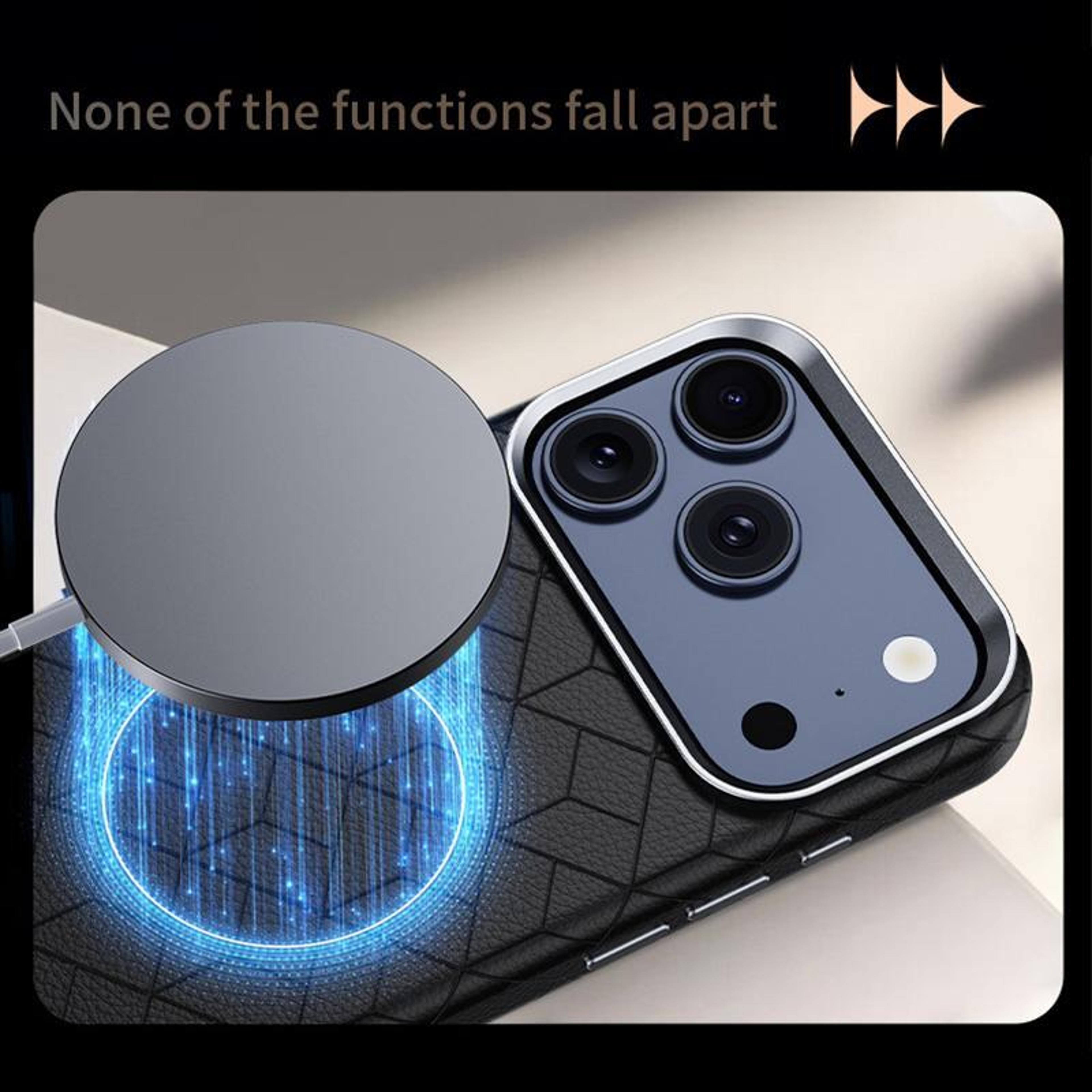 Magnetic Phone Case For IPhone 18 Pro Max With Embossed Grid Pattern And Metal Frame 2