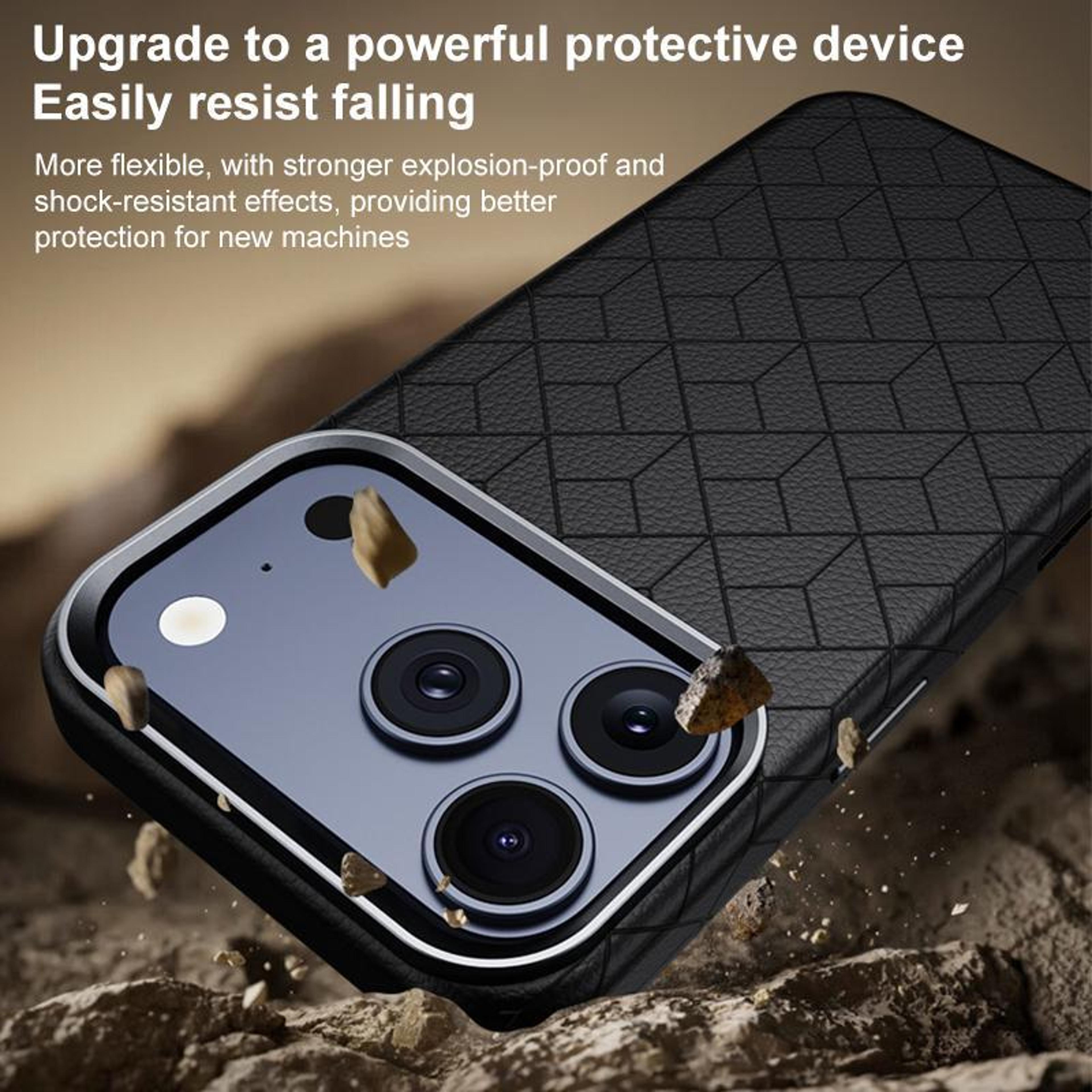 Magnetic Phone Case For IPhone 18 Pro Max With Embossed Grid Pattern And Metal Frame 4