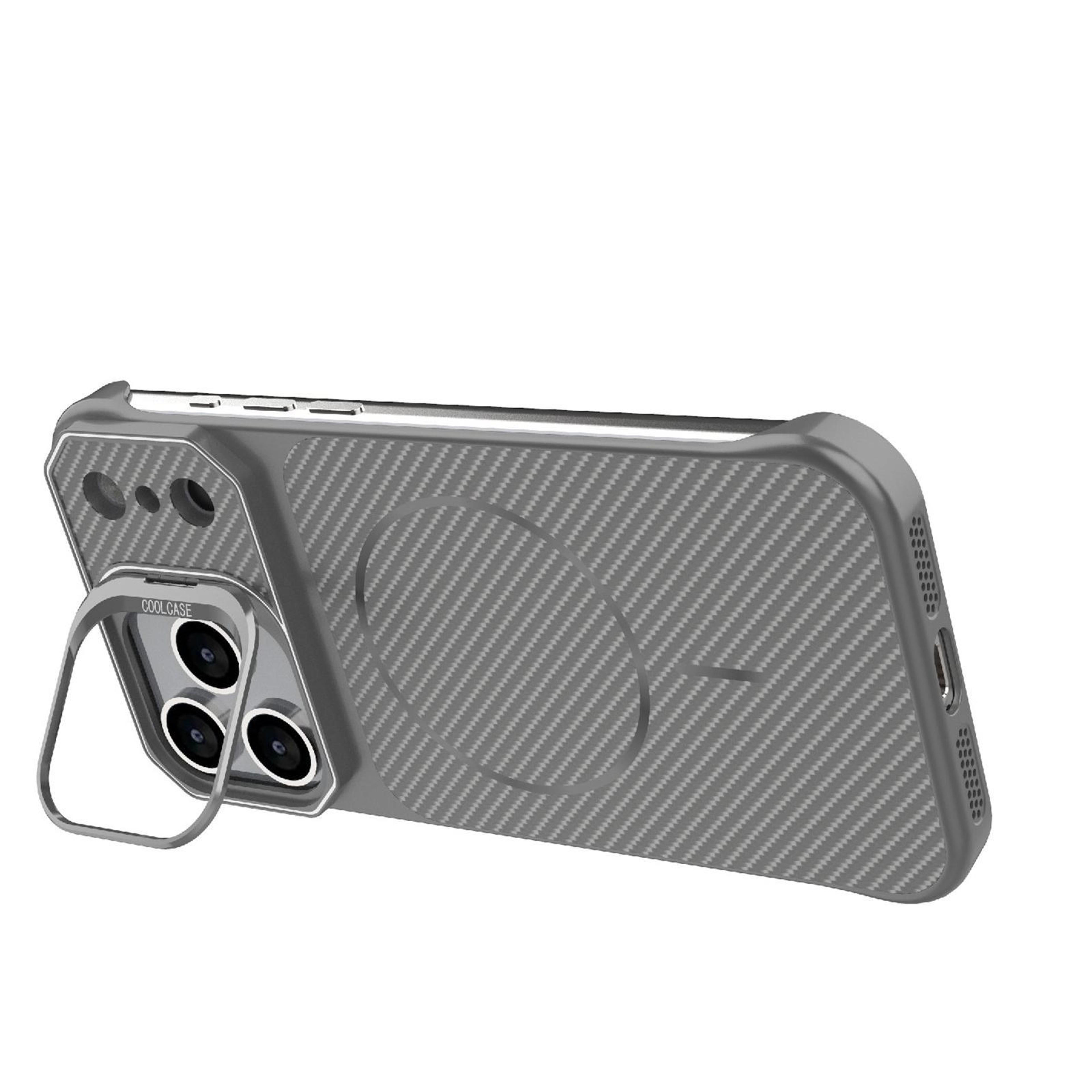 IPhone 18 Pro Frameless Magnetic PC Case With Kickstand And Carbon Fiber Texture 3