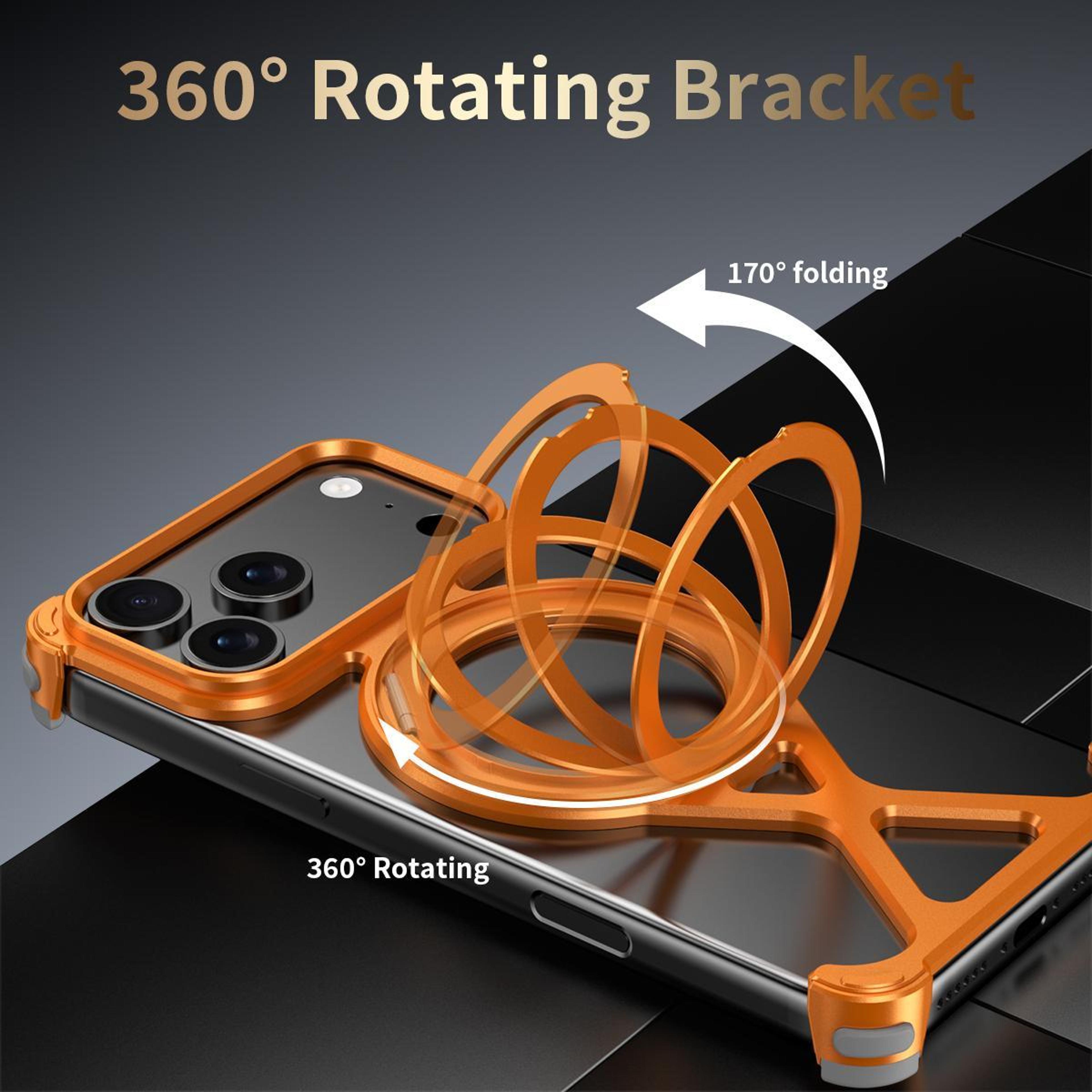 18 Pro Max Borderless Metal Phone Case With 360 Degree Ring Stand 2