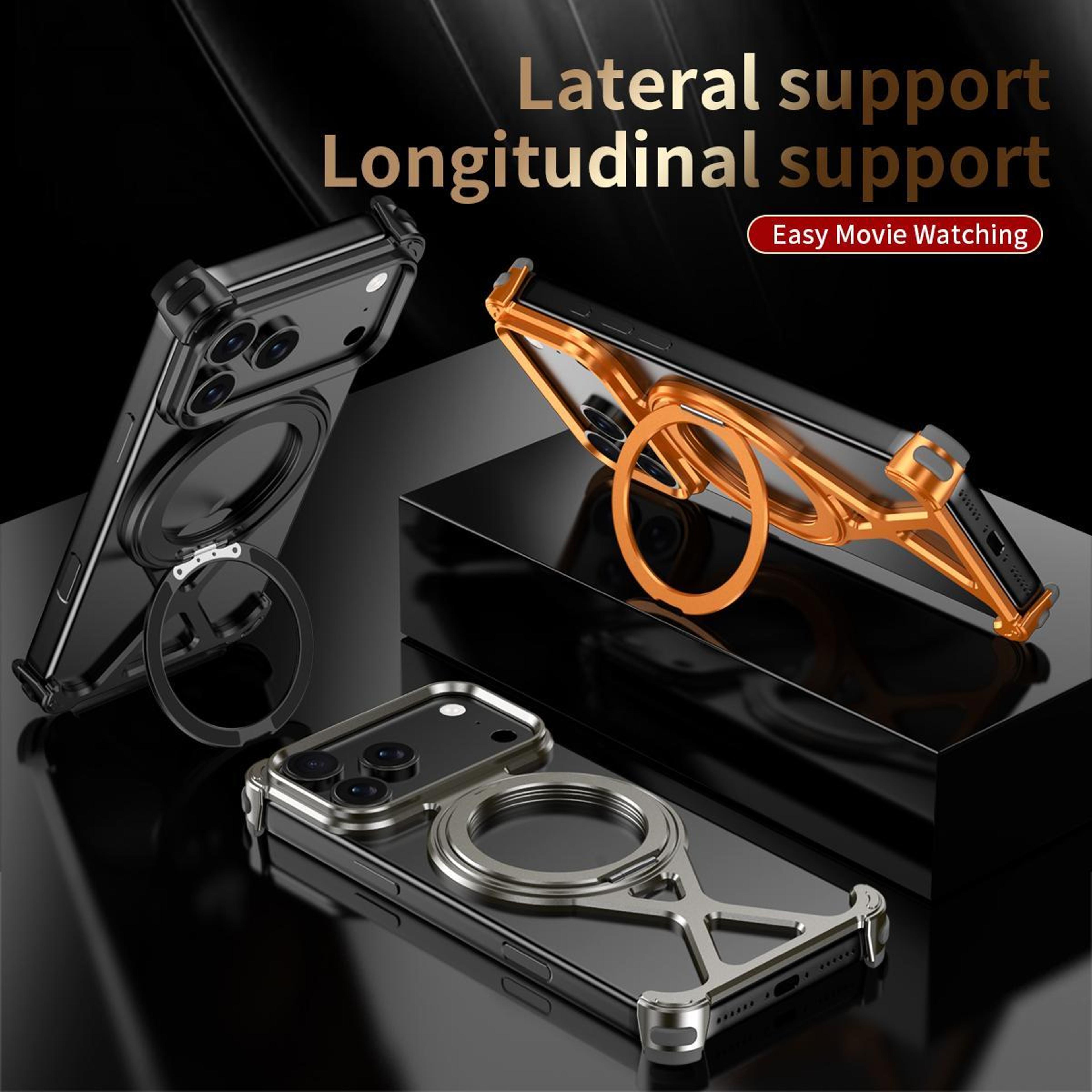 18 Pro Max Borderless Metal Phone Case With 360 Degree Ring Stand 3