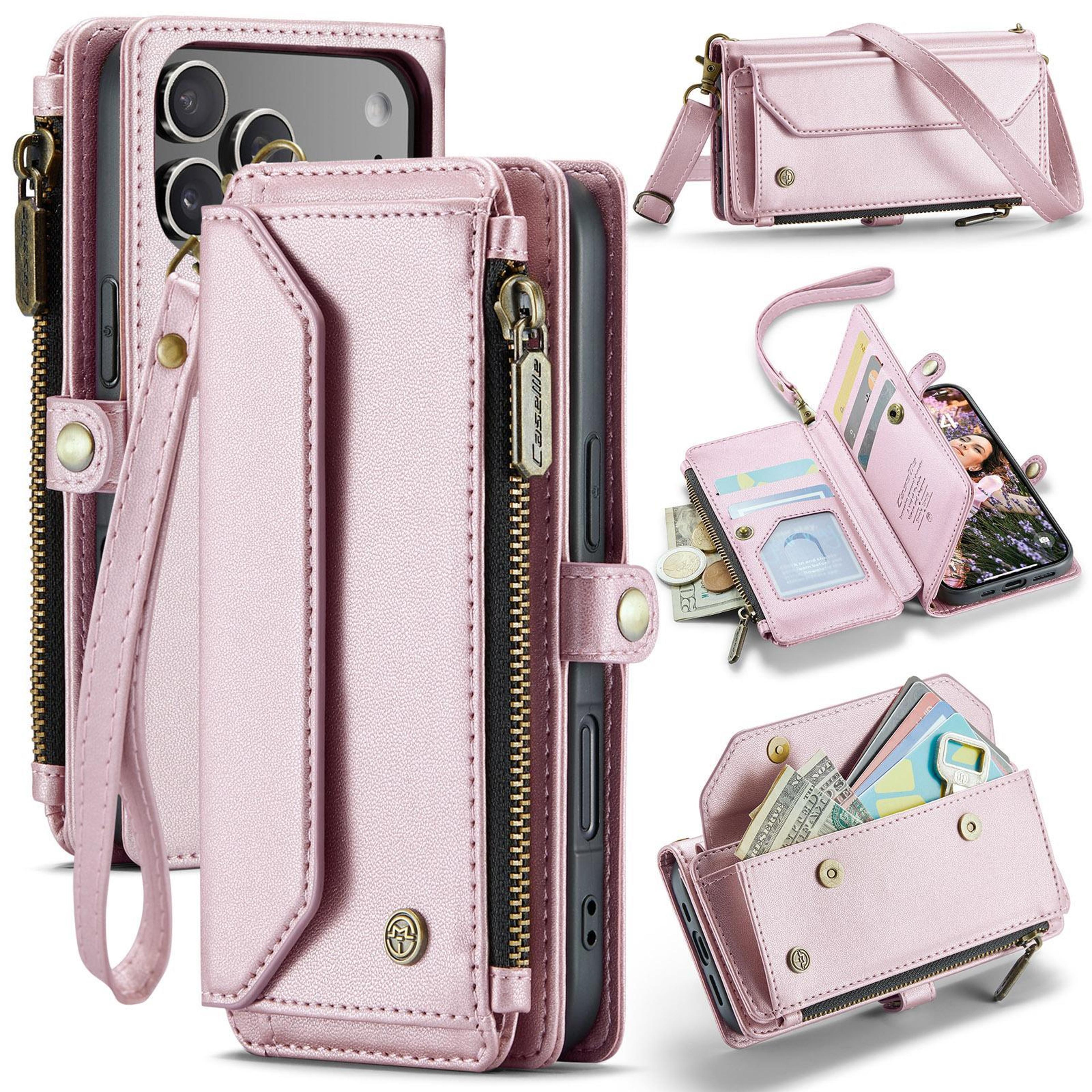 IPhone 18 Pro RFID Wallet Case With Card Slots Zipper Pouch And Straps 0