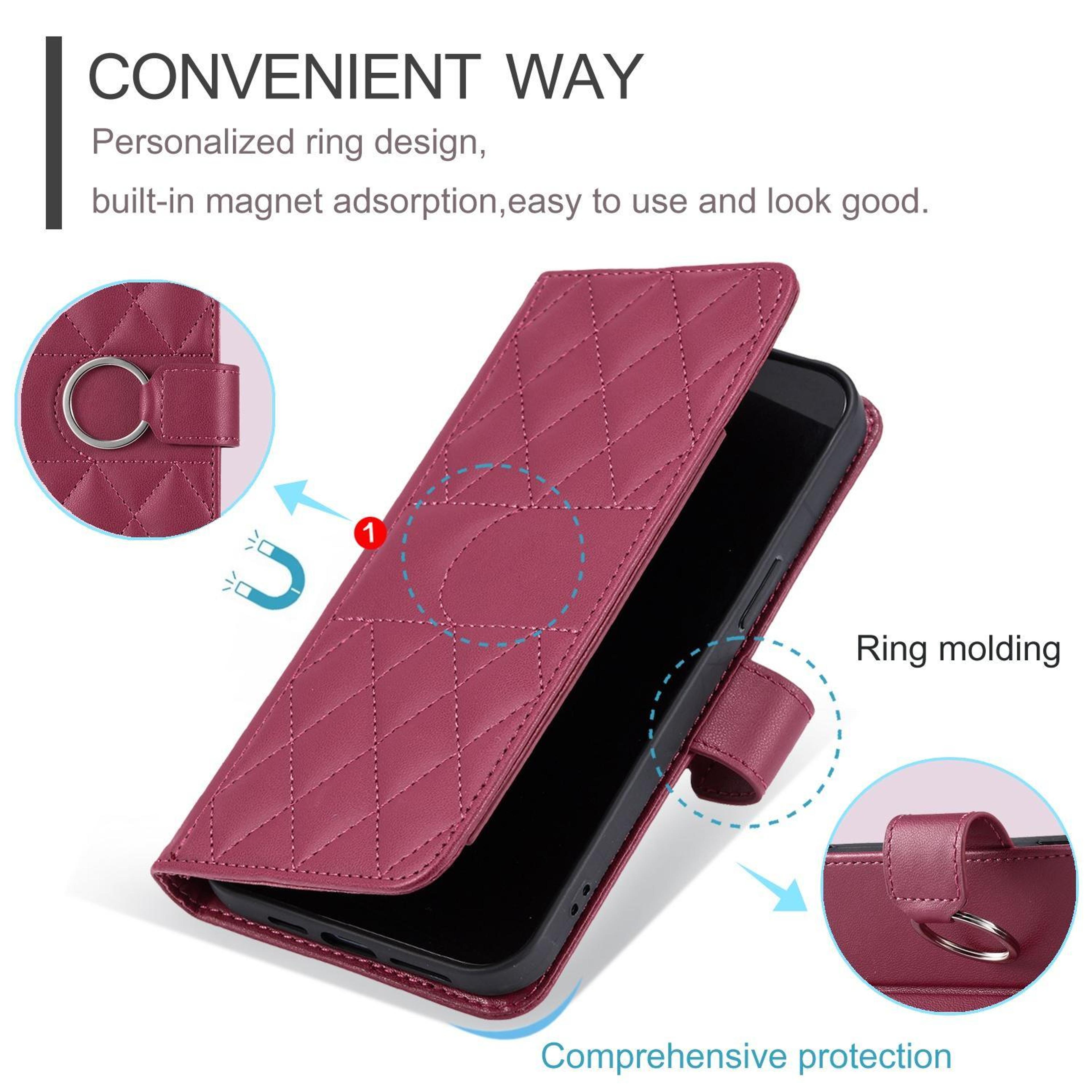 IPhone 18 Pro Max Rhombic PU Leather Wallet Case With Card Holder Stand And Hand Strap 4