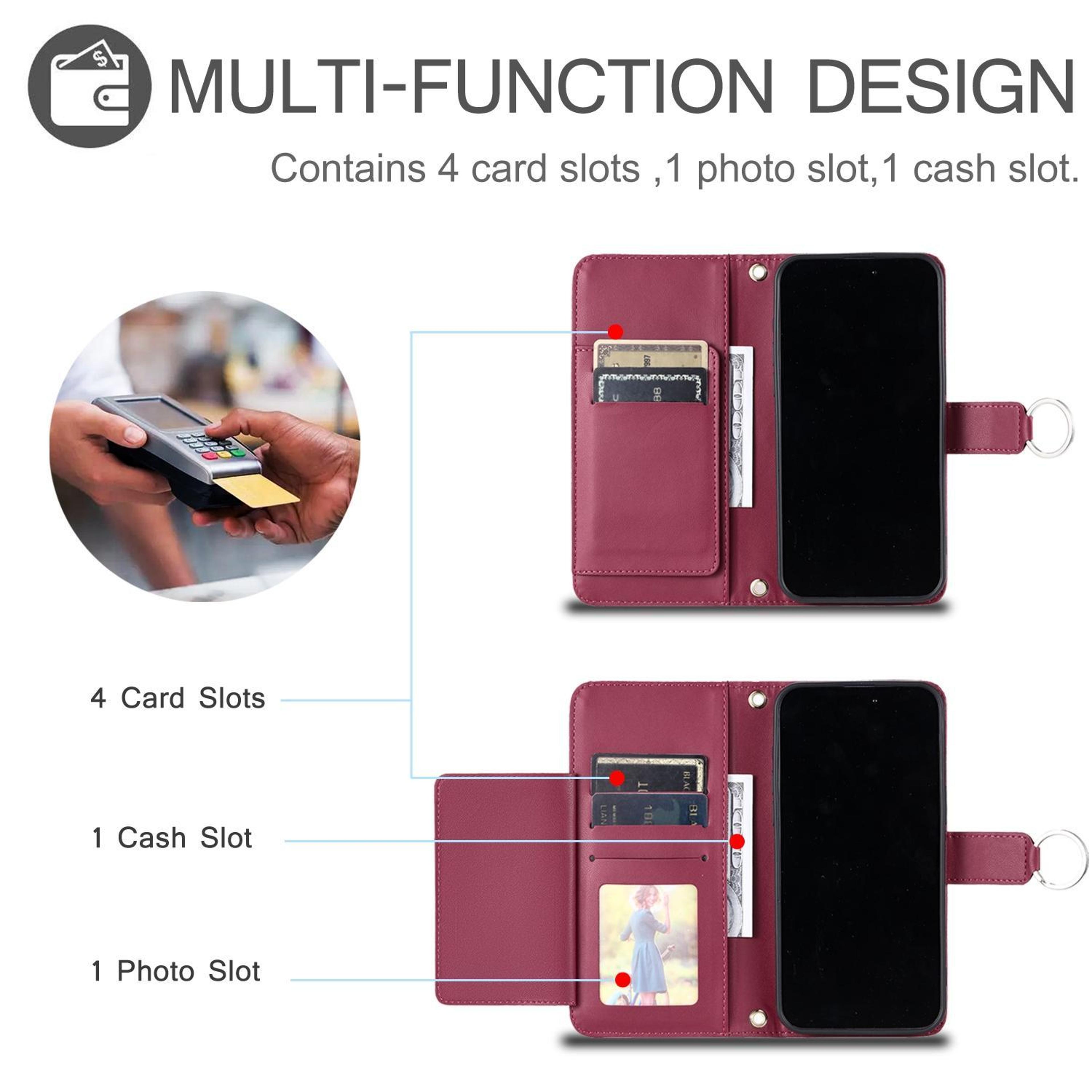 IPhone 18 Pro Max Rhombic PU Leather Wallet Case With Card Holder Stand And Hand Strap 5