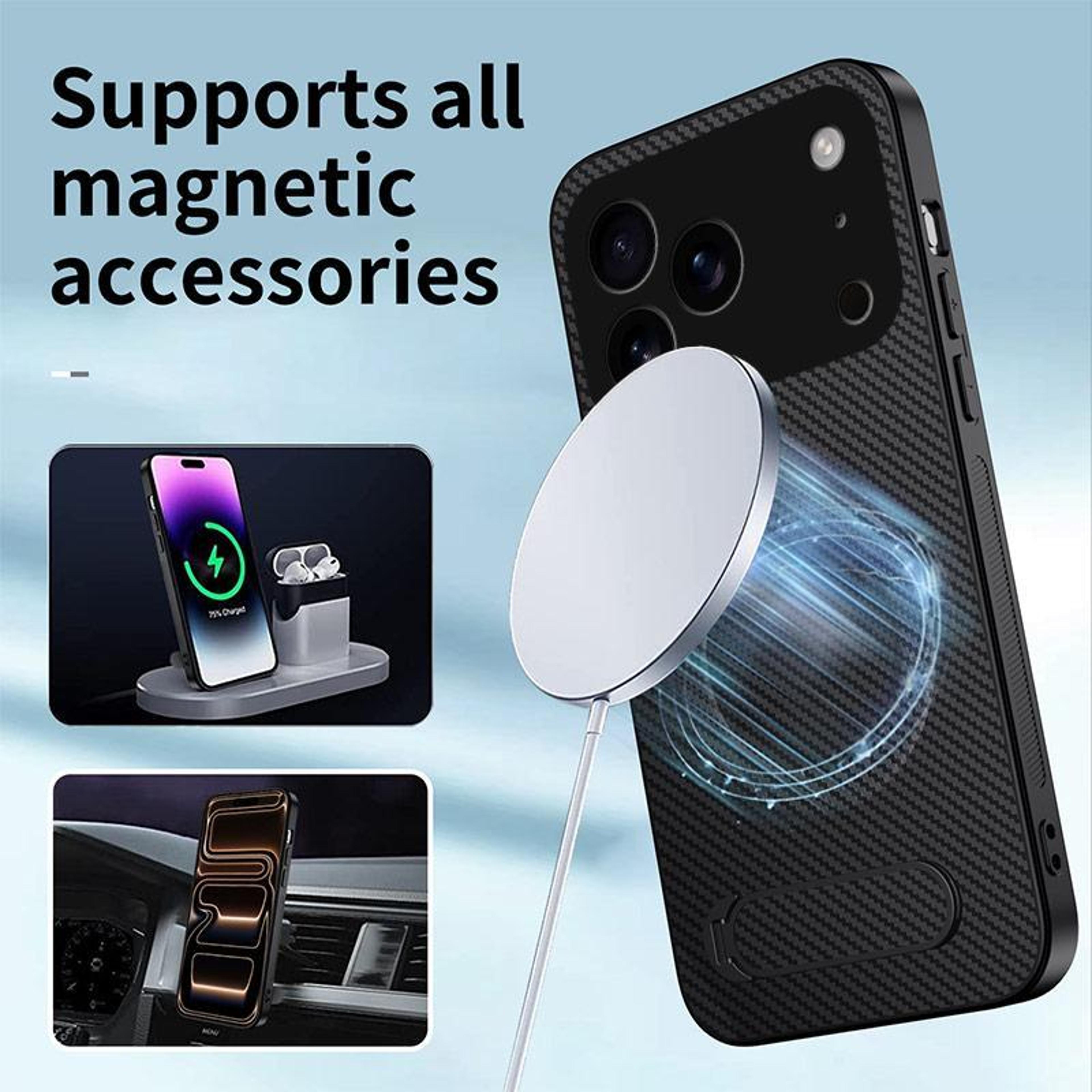 IPhone 18 Pro Magnetic Kickstand Case With Carbon Fiber Texture 2