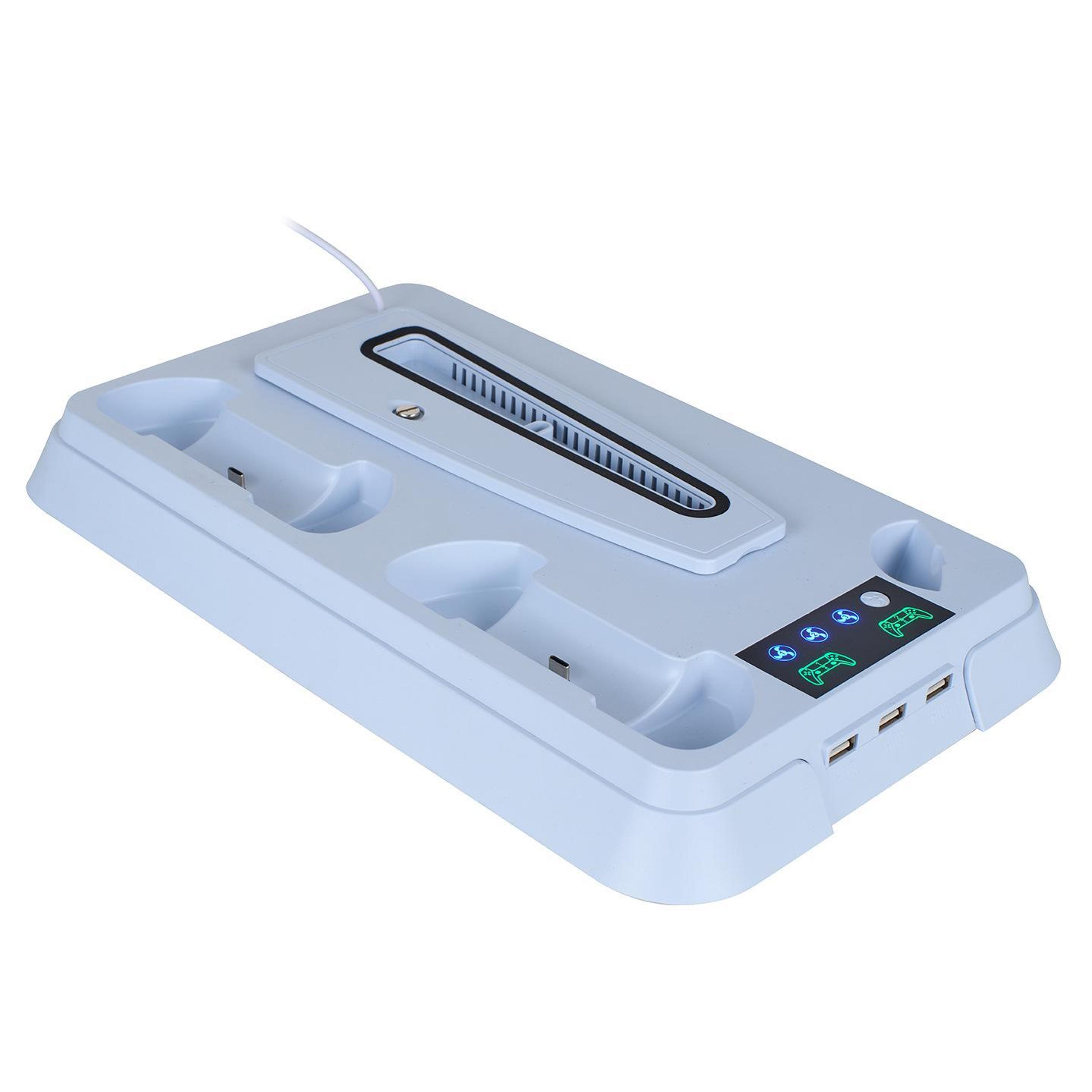 multifunctional ps5 cooling stand with dual controller charging dock and 3 usb ports white