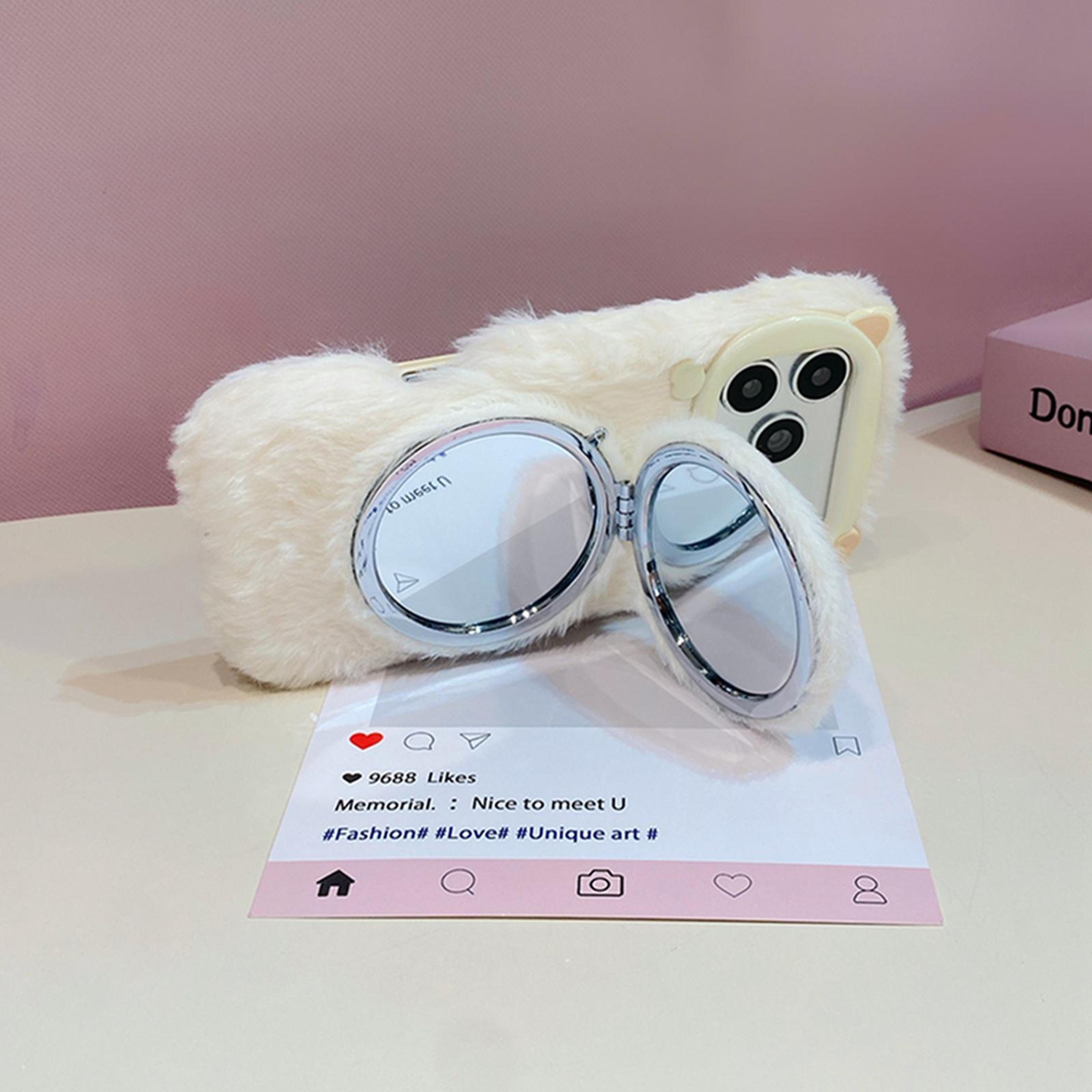 Plush BowTie Cat Mirror Phone Case With Wrist Strap For IPhone 18 Pro 2