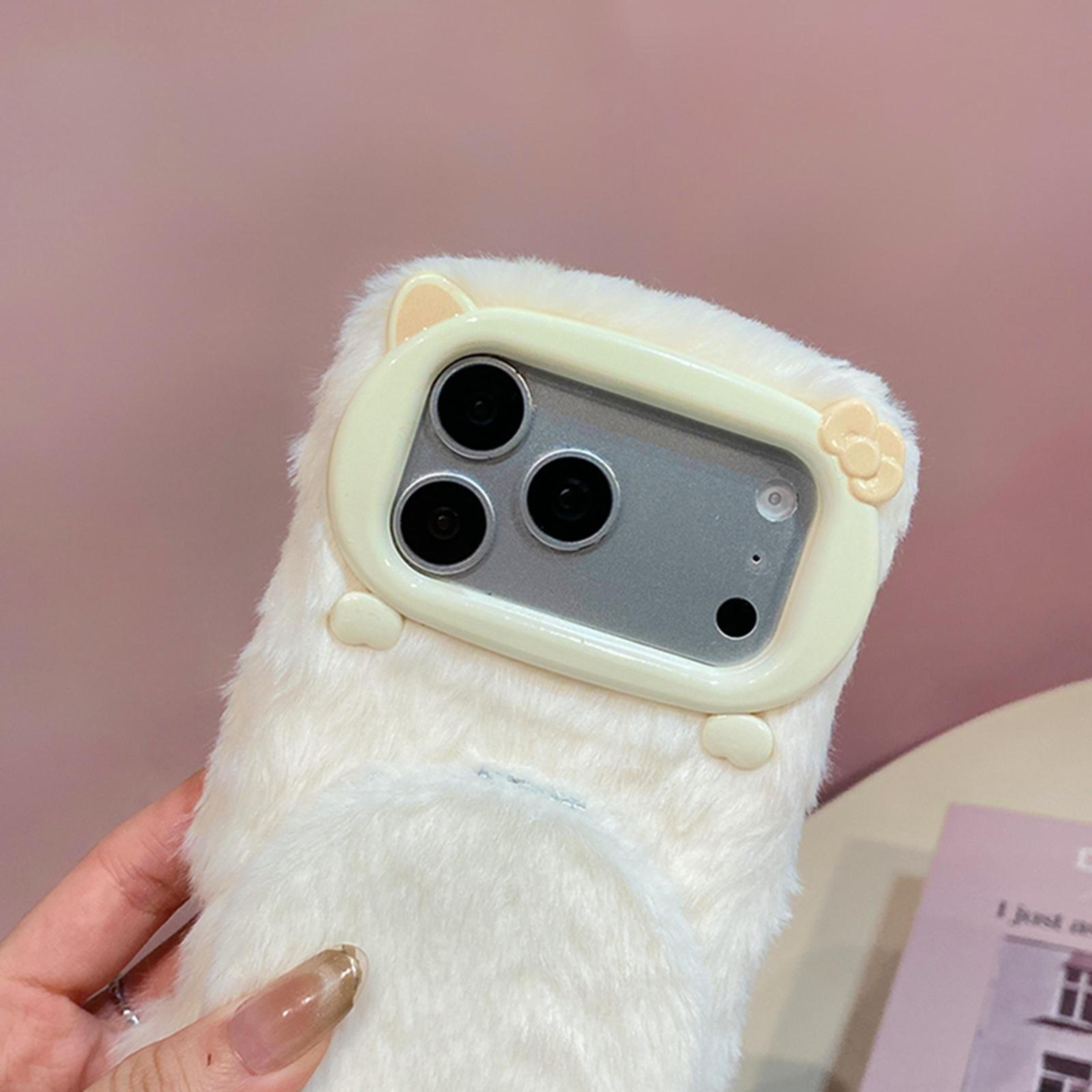 Plush BowTie Cat Mirror Phone Case With Wrist Strap For IPhone 18 Pro 3