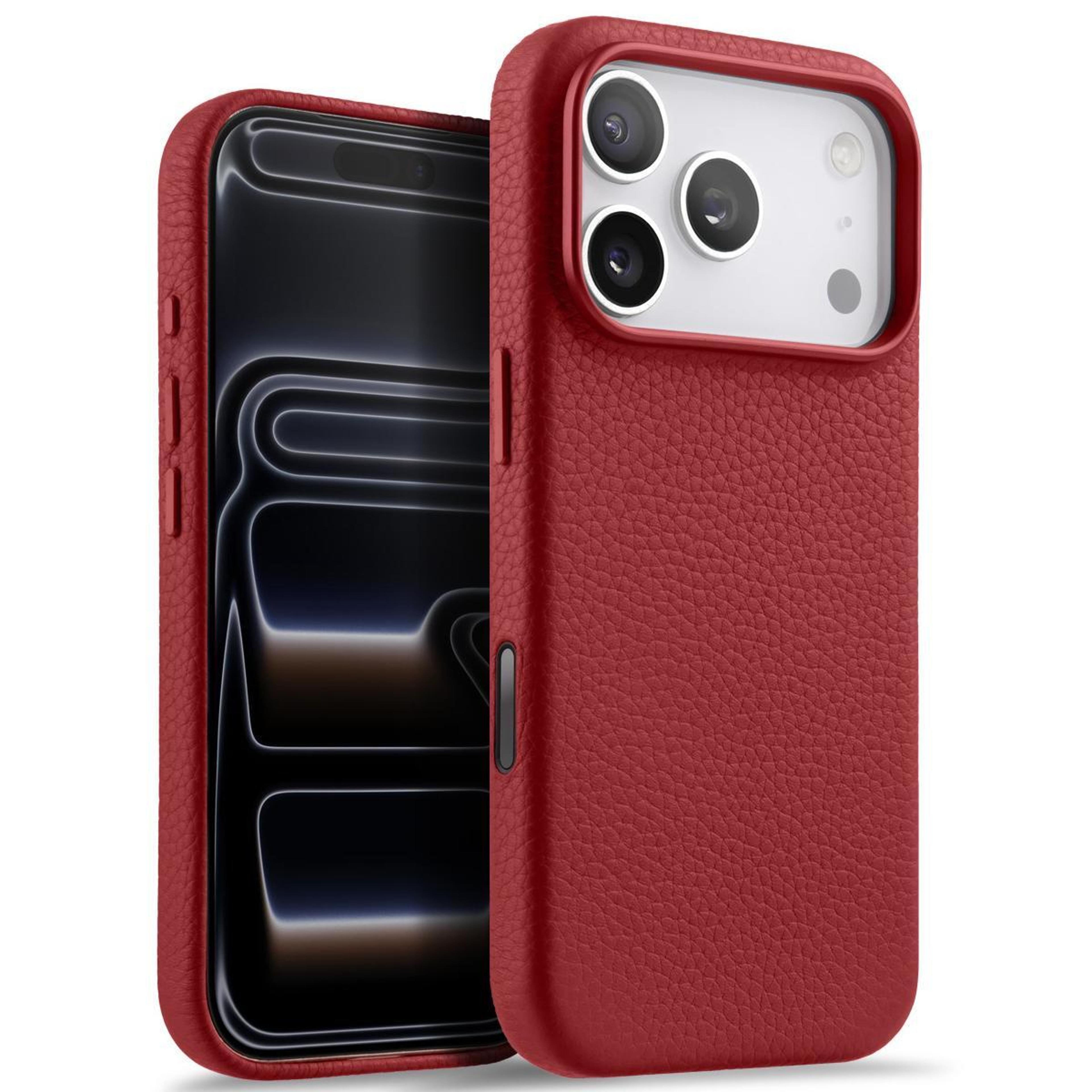 magnetic full coverage genuine leather phone case for iphone 18 pro with ai button
