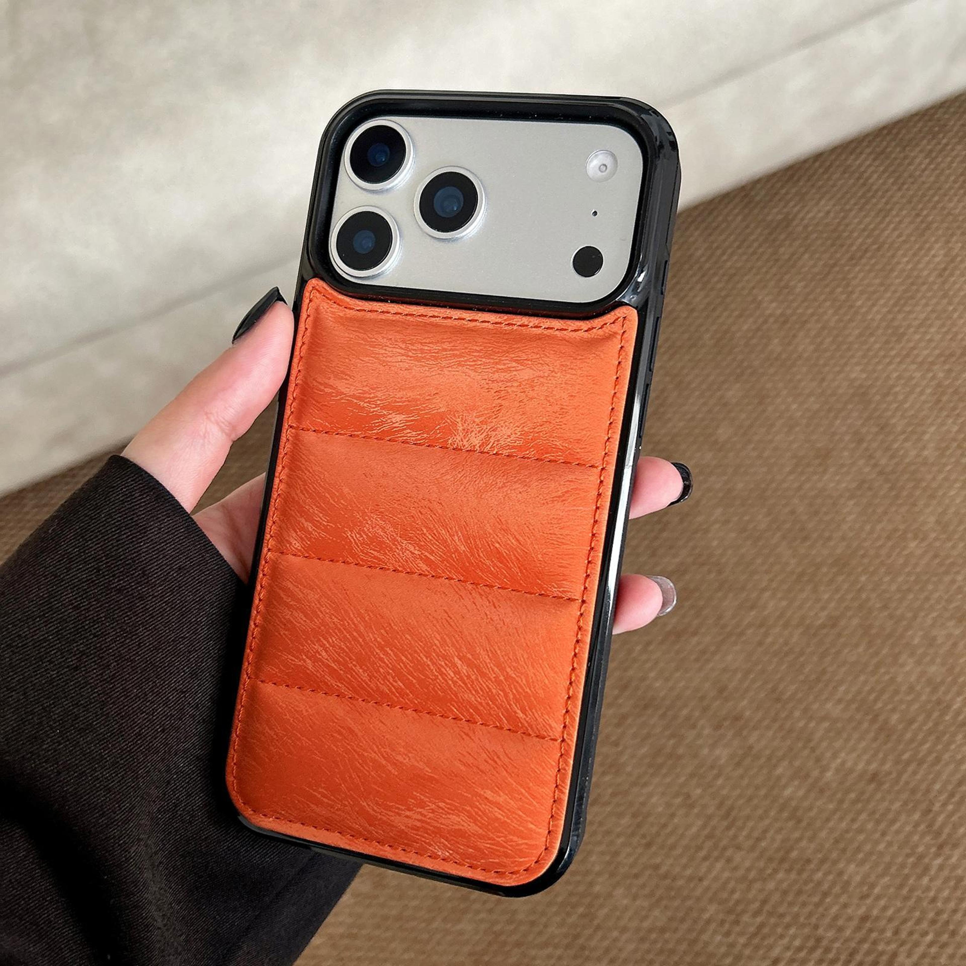 IPhone 18 Pro Padded PU Leather Phone Case With Raised Camera Protection 0