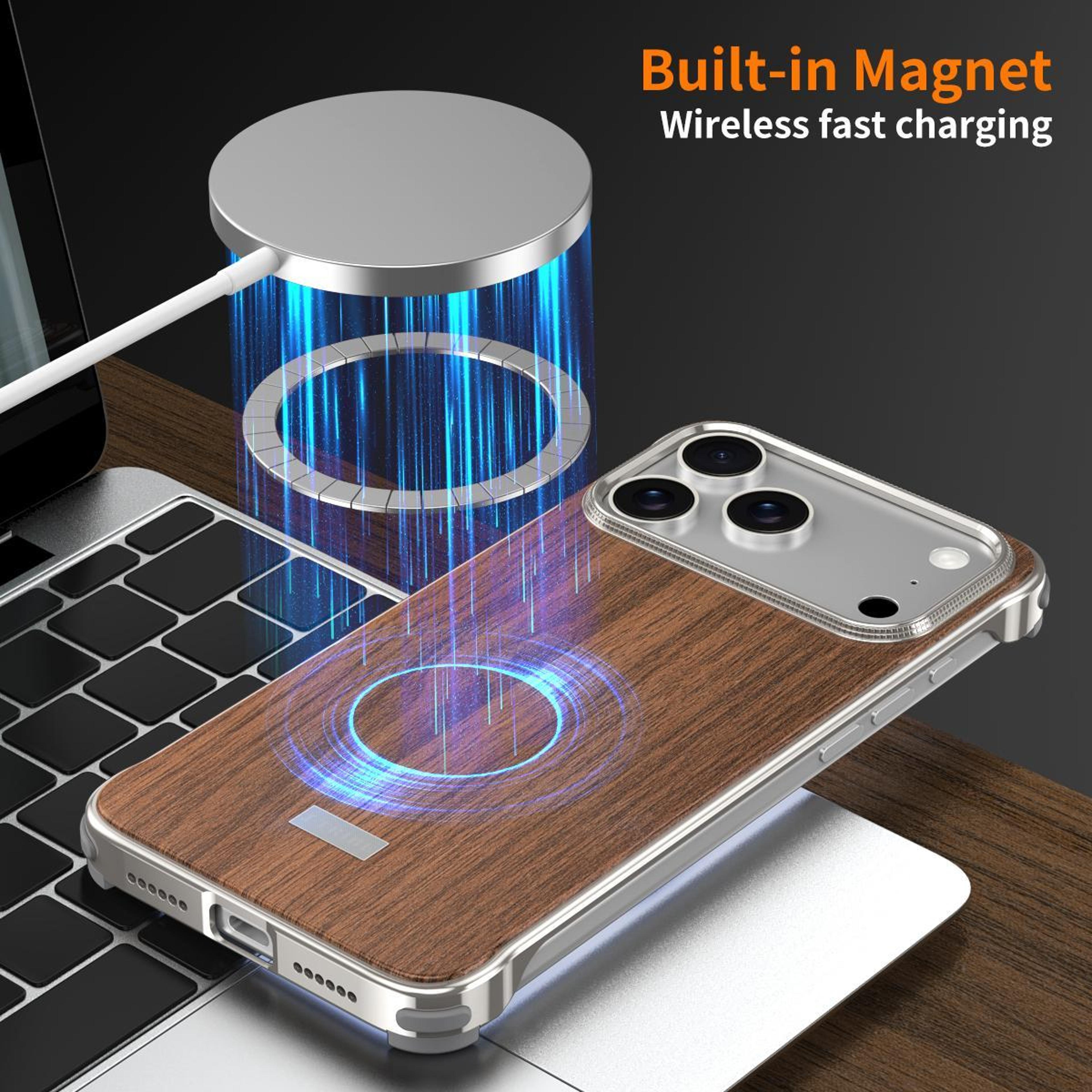 IPhone 18 Pro Max MagSafe Phone Case With Metal Frame And Wood Texture 5