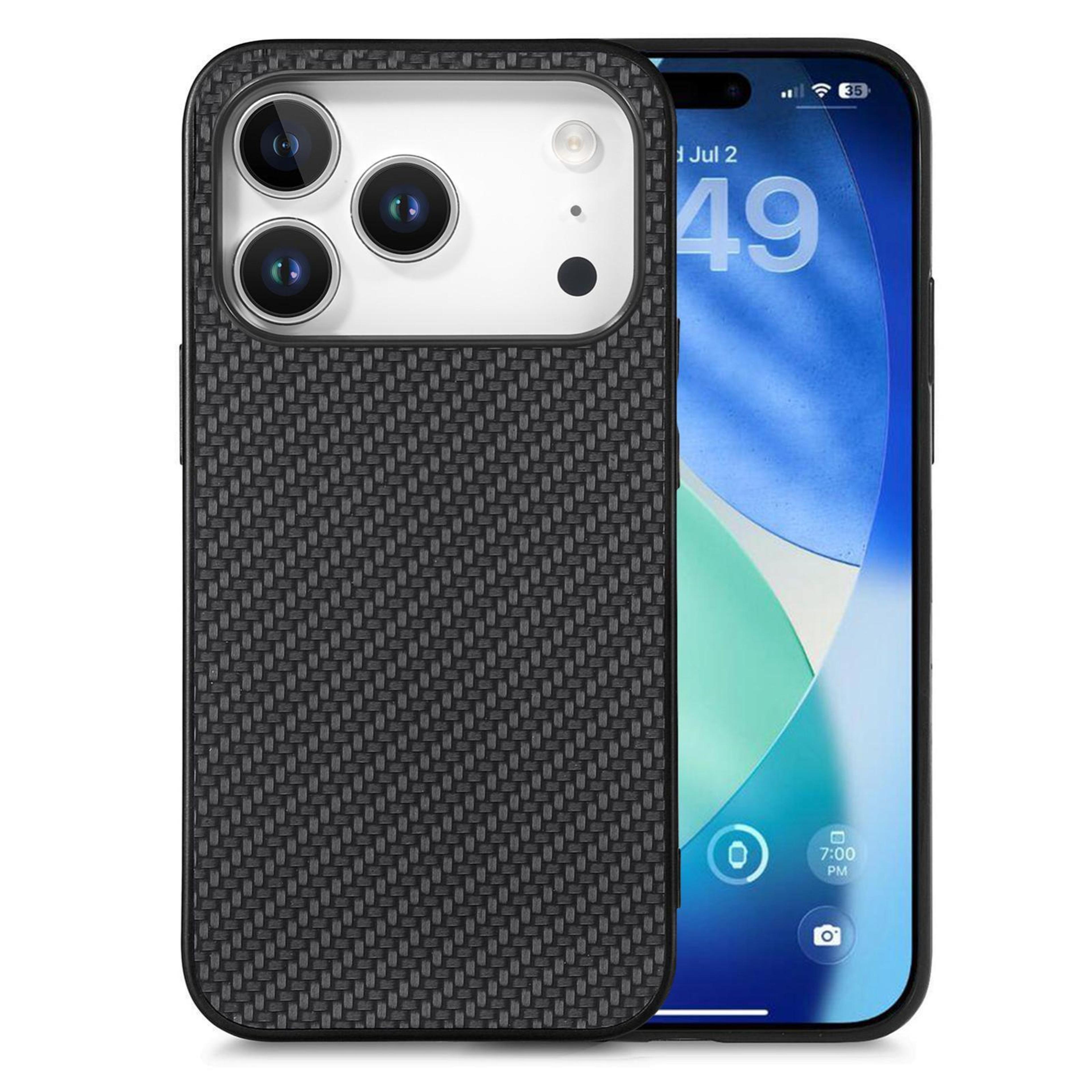 IPhone 18 Pro Max Carbon Fiber Texture PU Leather Phone Case 0