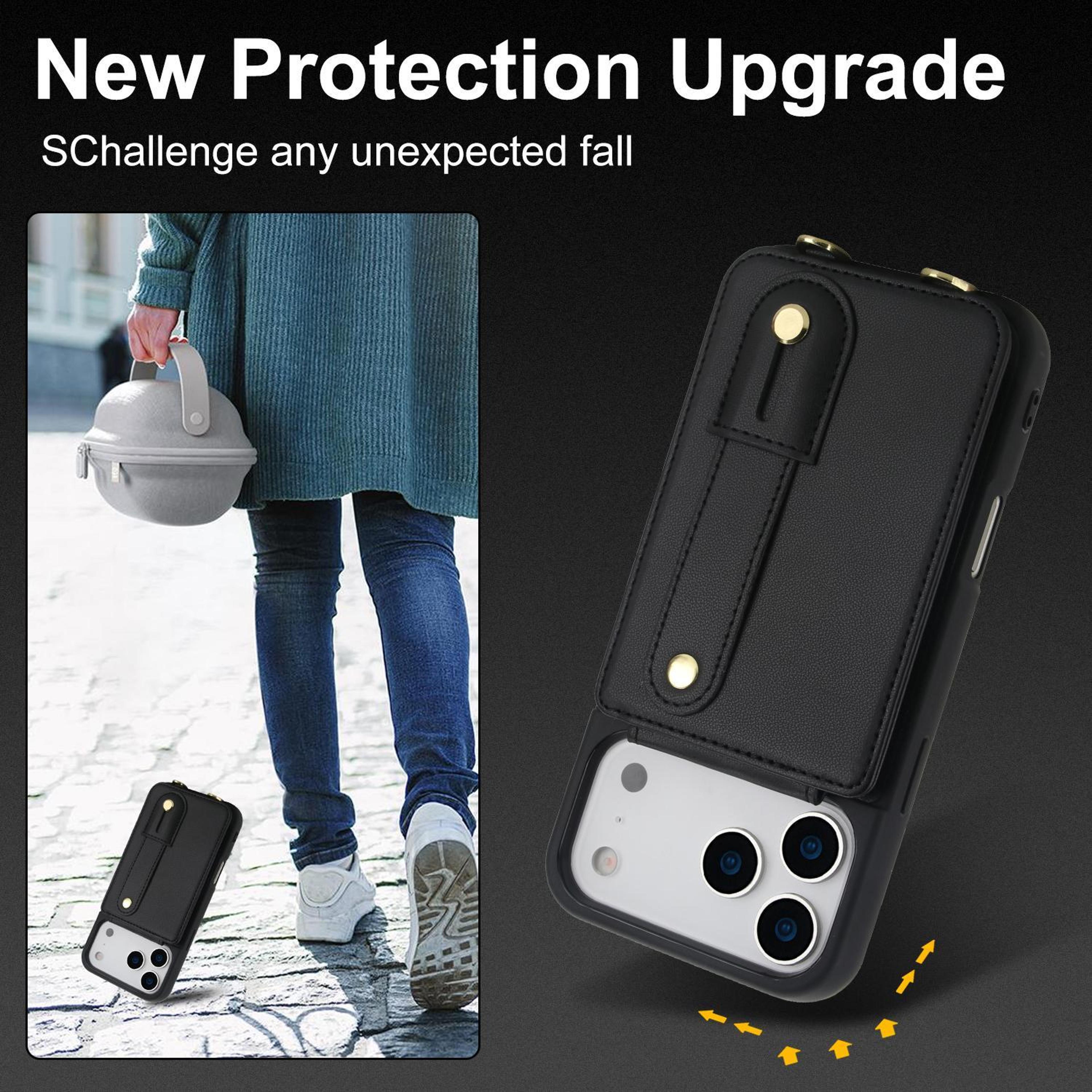 IPhone 18 Pro Flip Wallet Case With Wristband Stand And Crossbody Lanyard 2