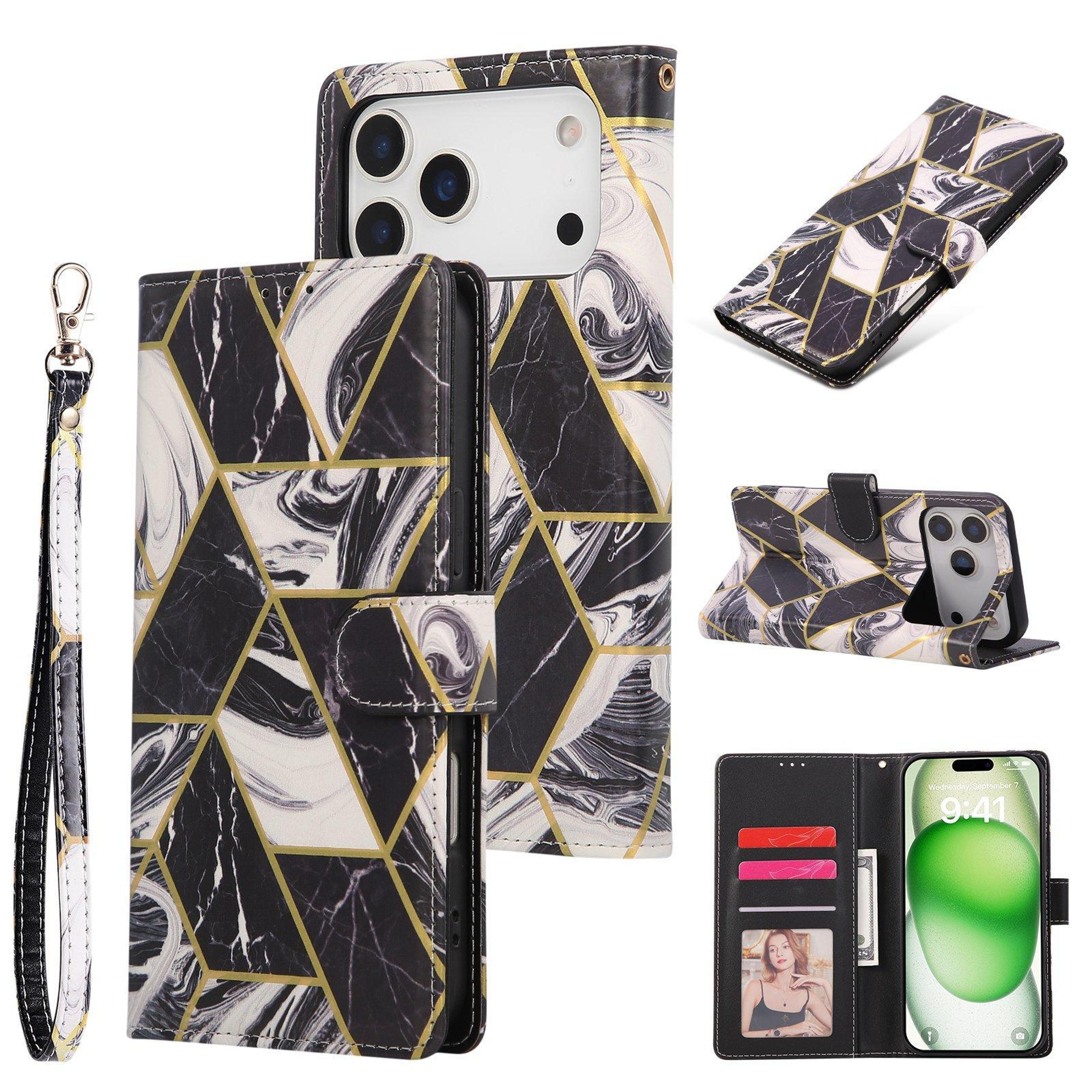 iphone 18 pro marble leather wallet case with card slots and stand