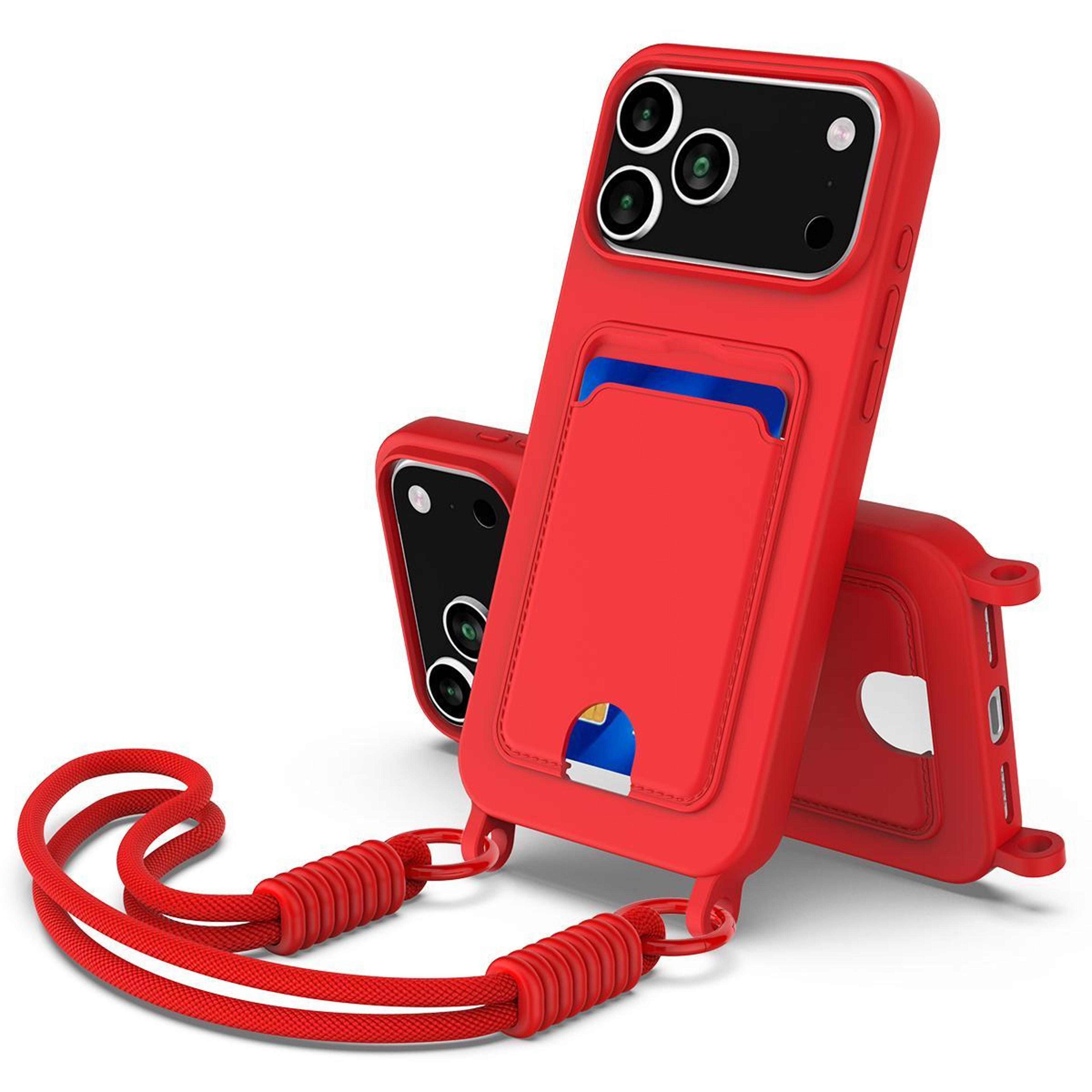 IPhone 18 Pro Max Silicone Case With Card Holder And Short Lanyard 0