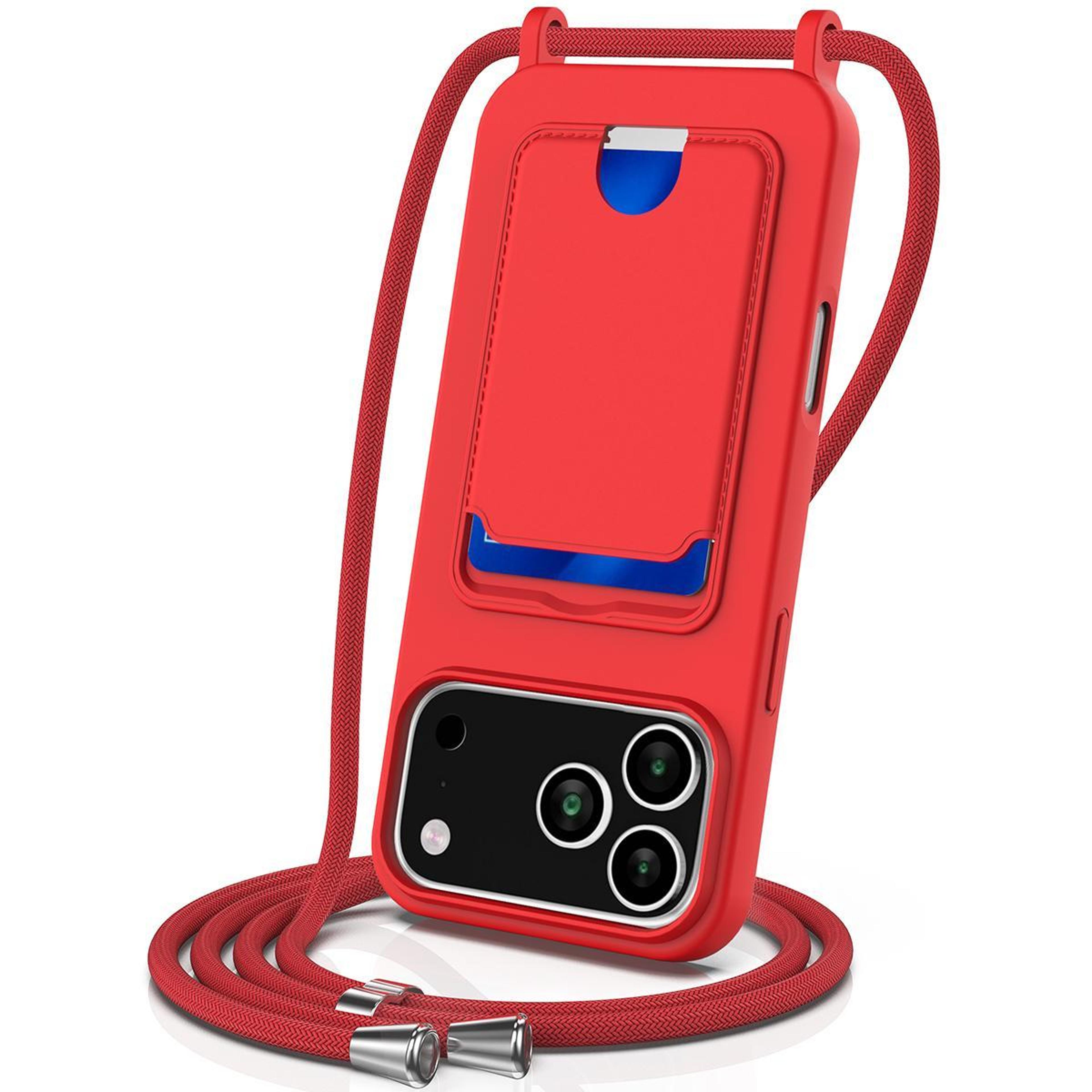 iphone 18 pro max silicone case with card holder and adjustable lanyard