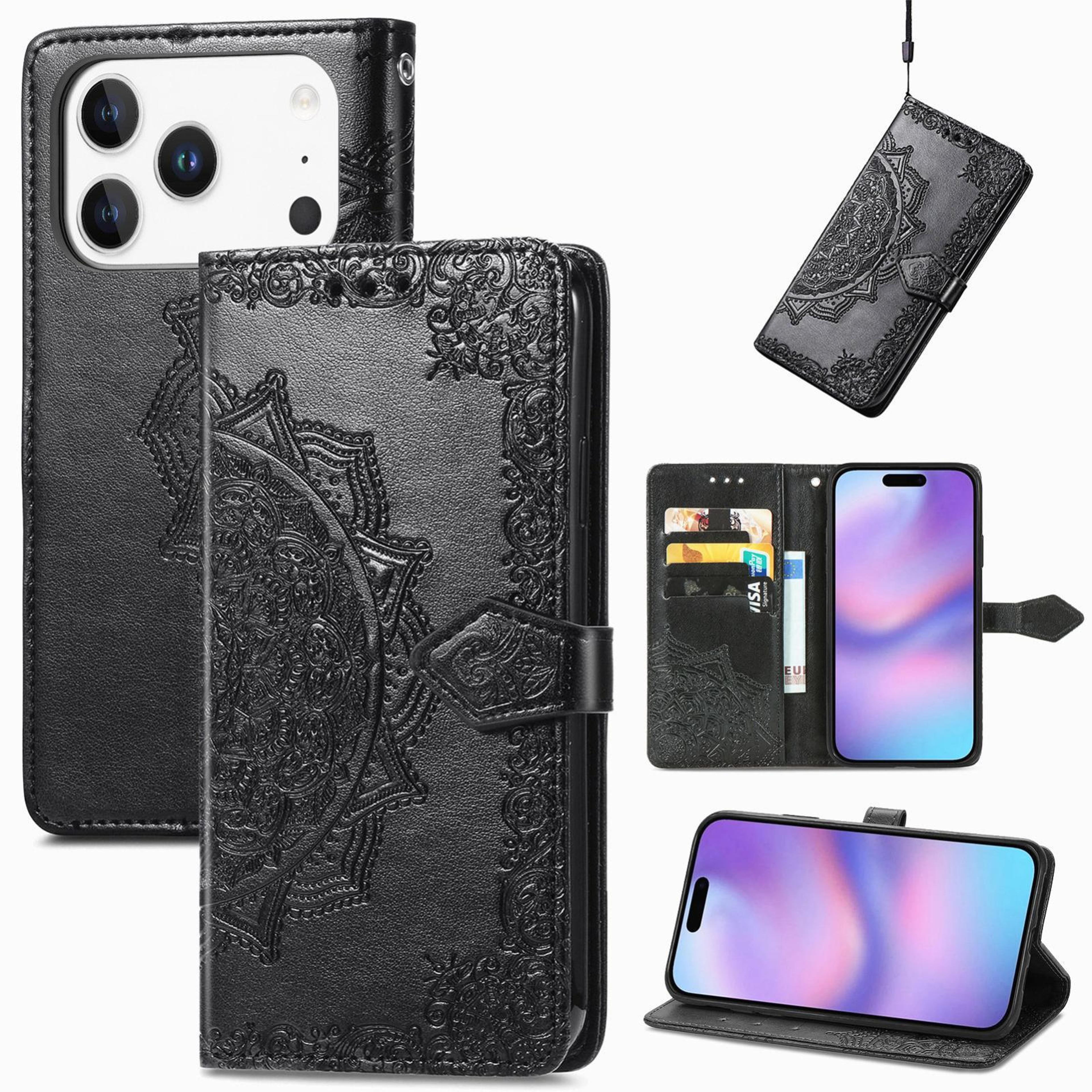 iphone 18 pro max mandala flower wallet case with card slot and stand