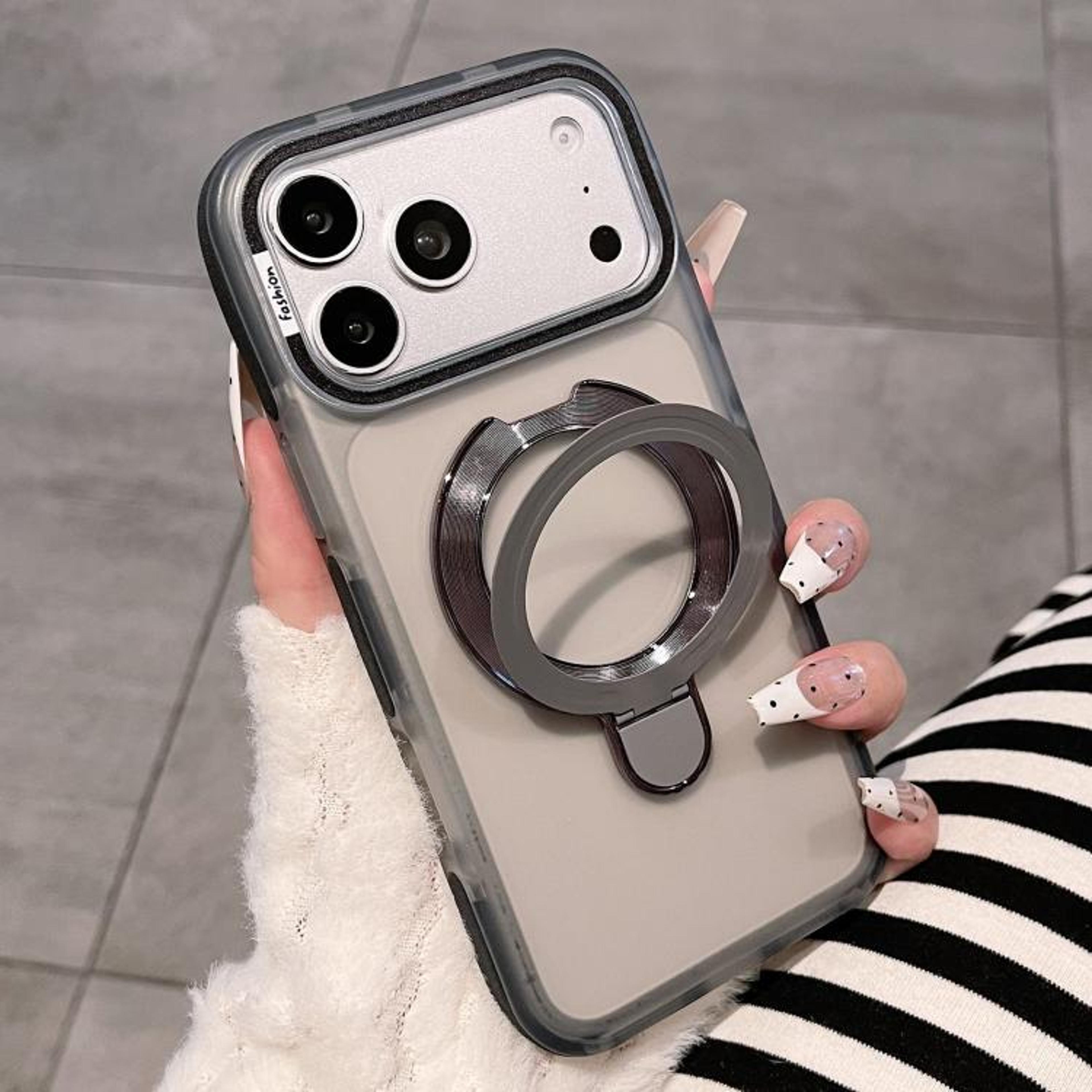 DualColor Translucent Matte IPhone 18 Pro Case With Folding Metal Stand 9