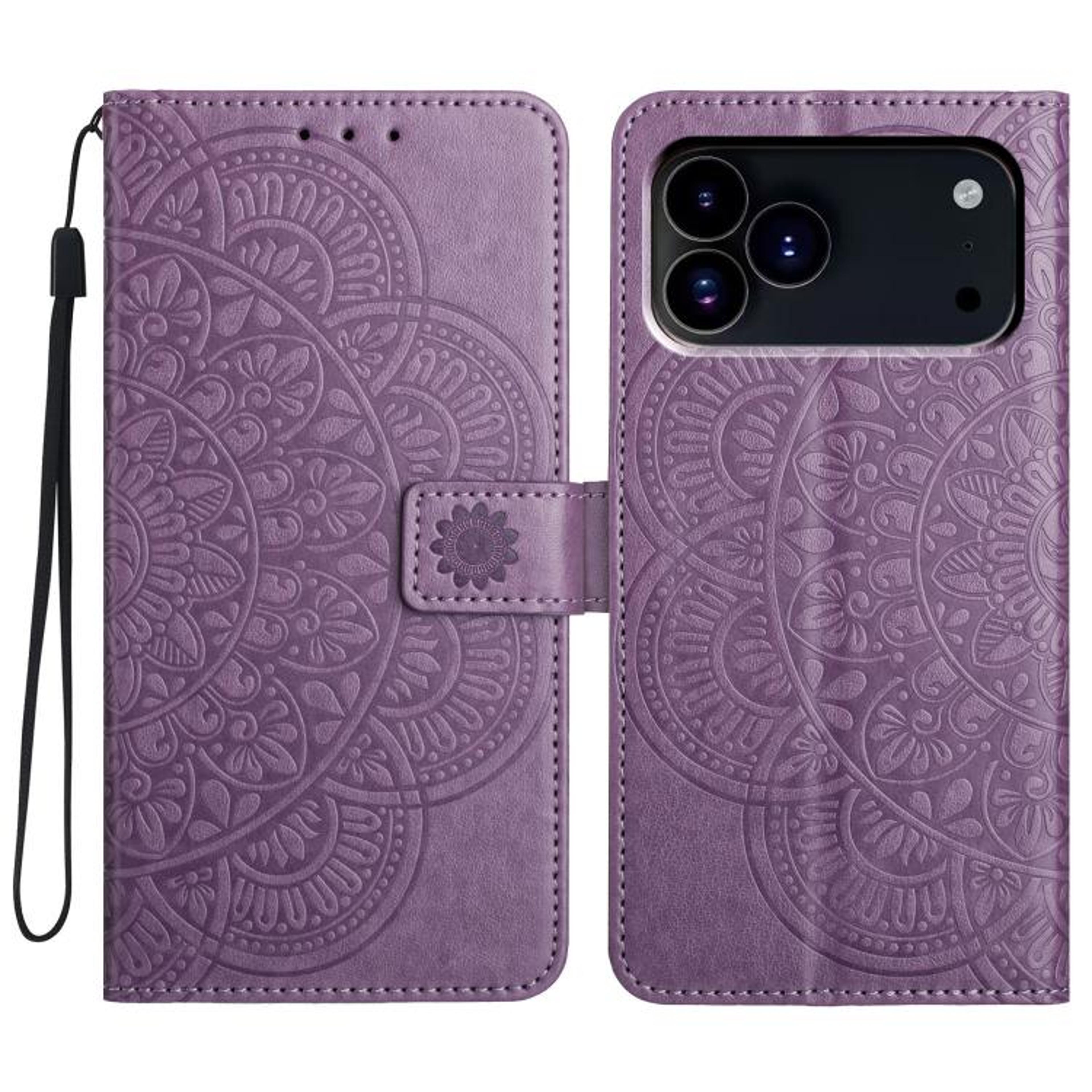 IPhone 18 Pro Max Flower Embossed PU TPU Wallet Phone Case With Card Slot Stand And Hand Strap 8