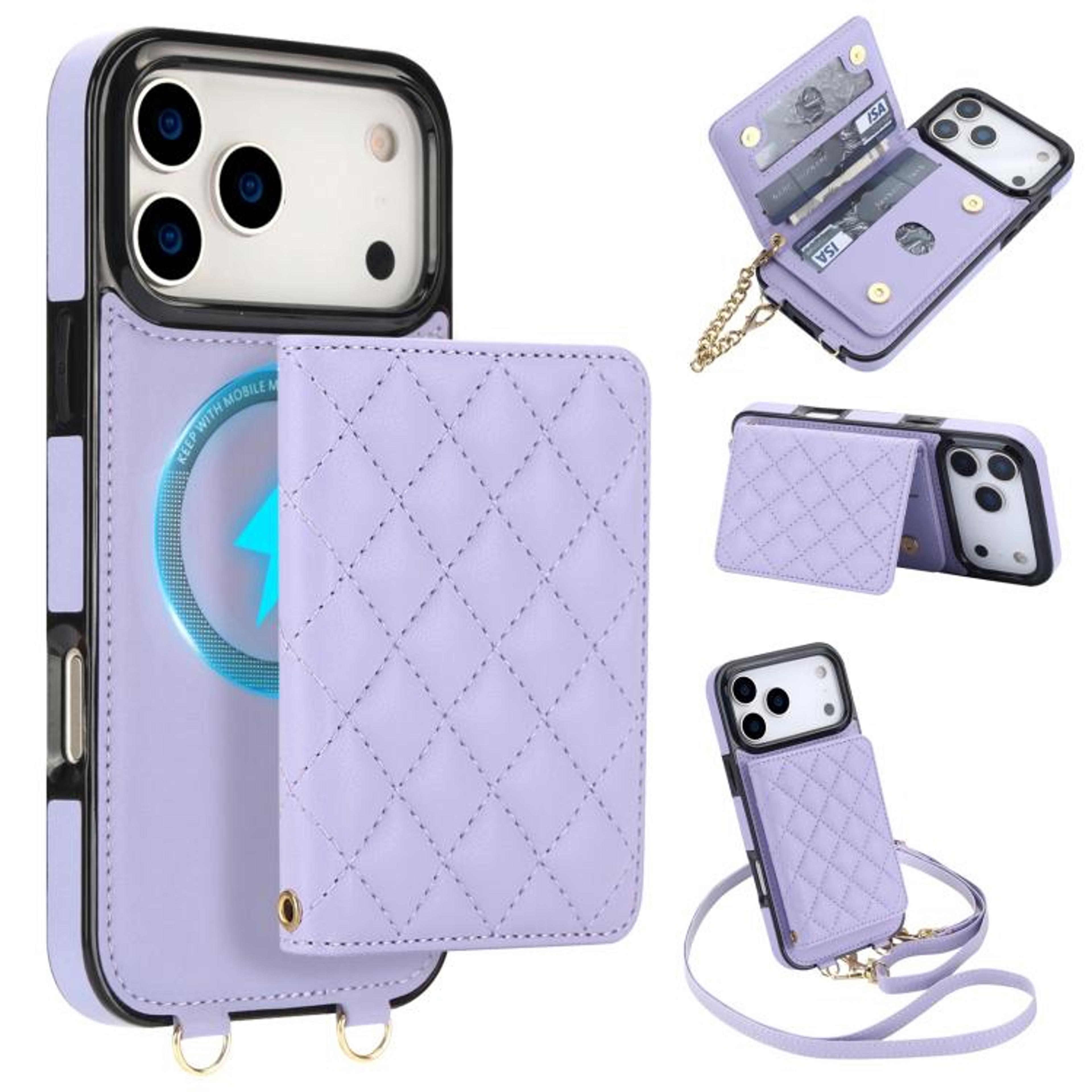 Rhombic Wallet IPhone 18 Pro Max Case With Magnetic Charging Crossbody And Wrist Straps 12