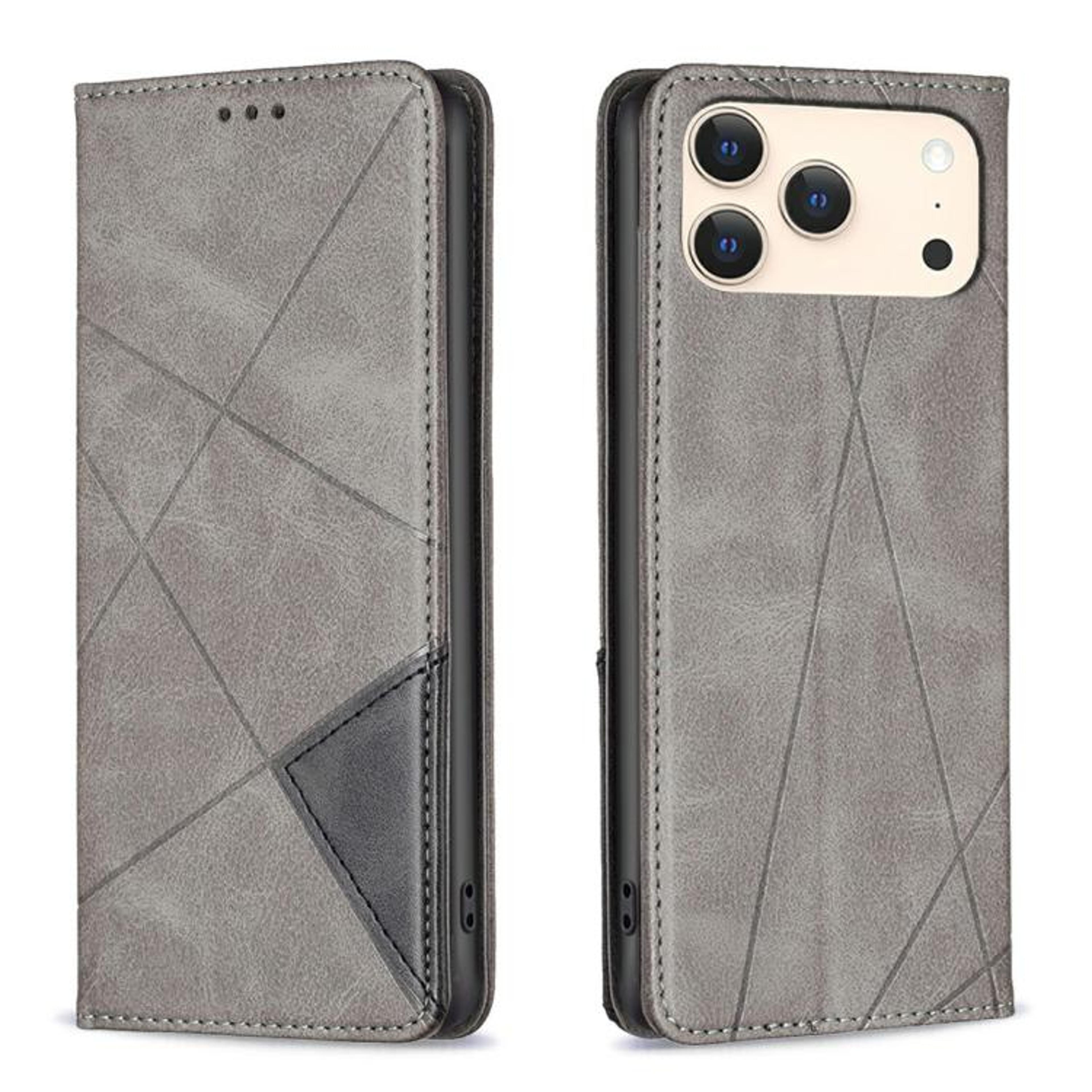 IPhone 18 Pro Max Magnetic PU Leather Case With Card Slots Stand And Rhombus Texture 11