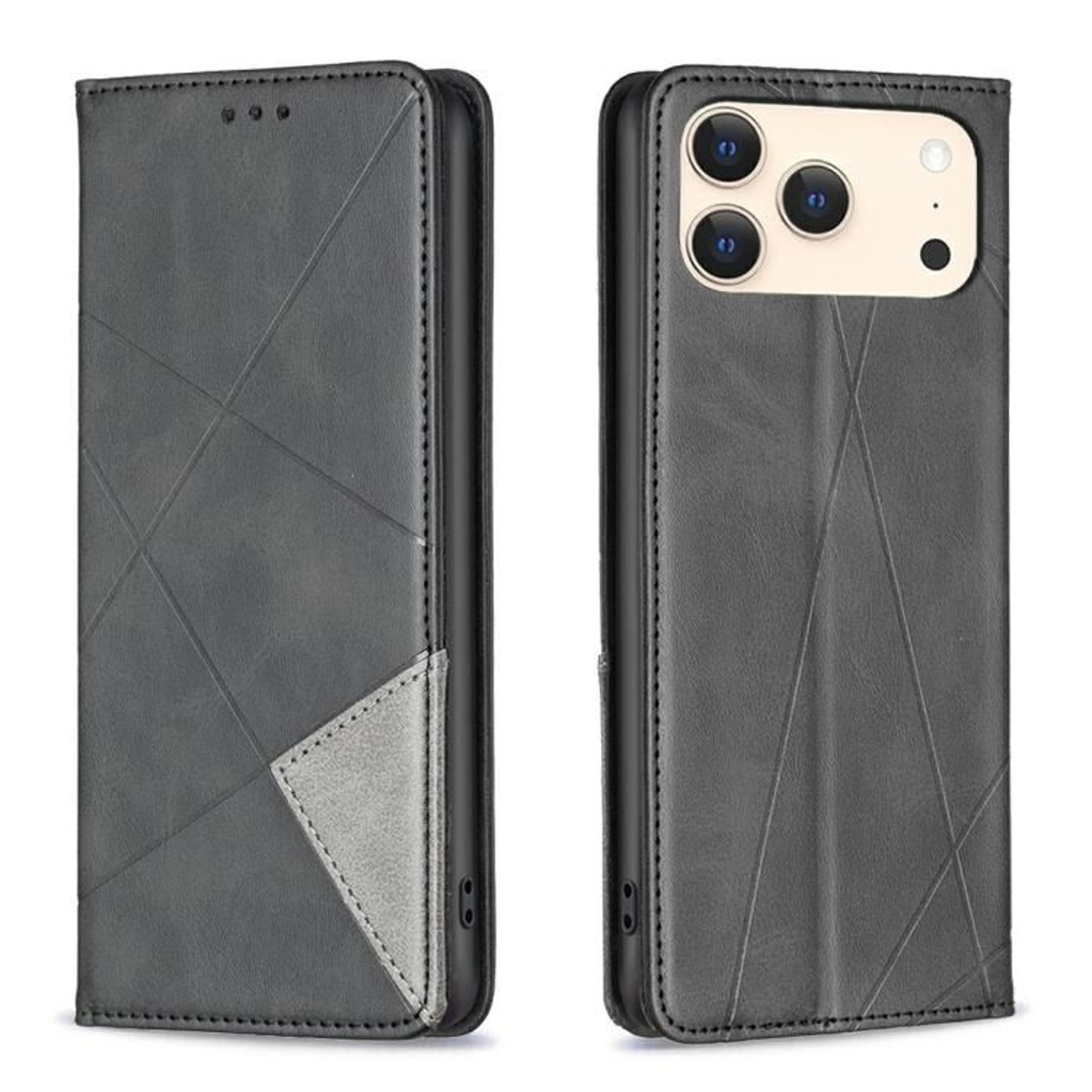 IPhone 18 Pro Max Magnetic PU Leather Case With Card Slots Stand And Rhombus Texture 13