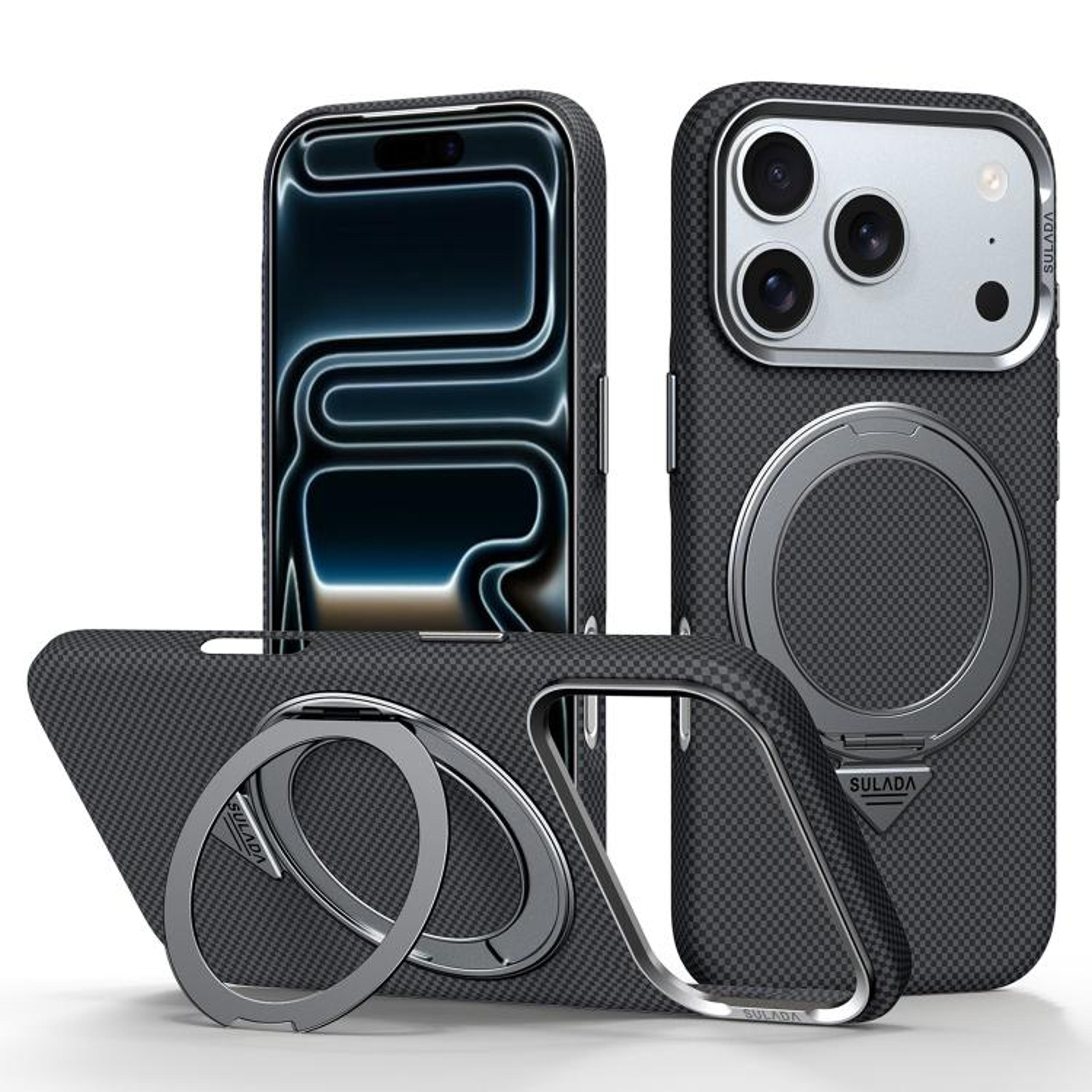 IPhone 18 Pro Max Kevlar Textured Magnetic Case With 360 Degree Rotating Holder 10