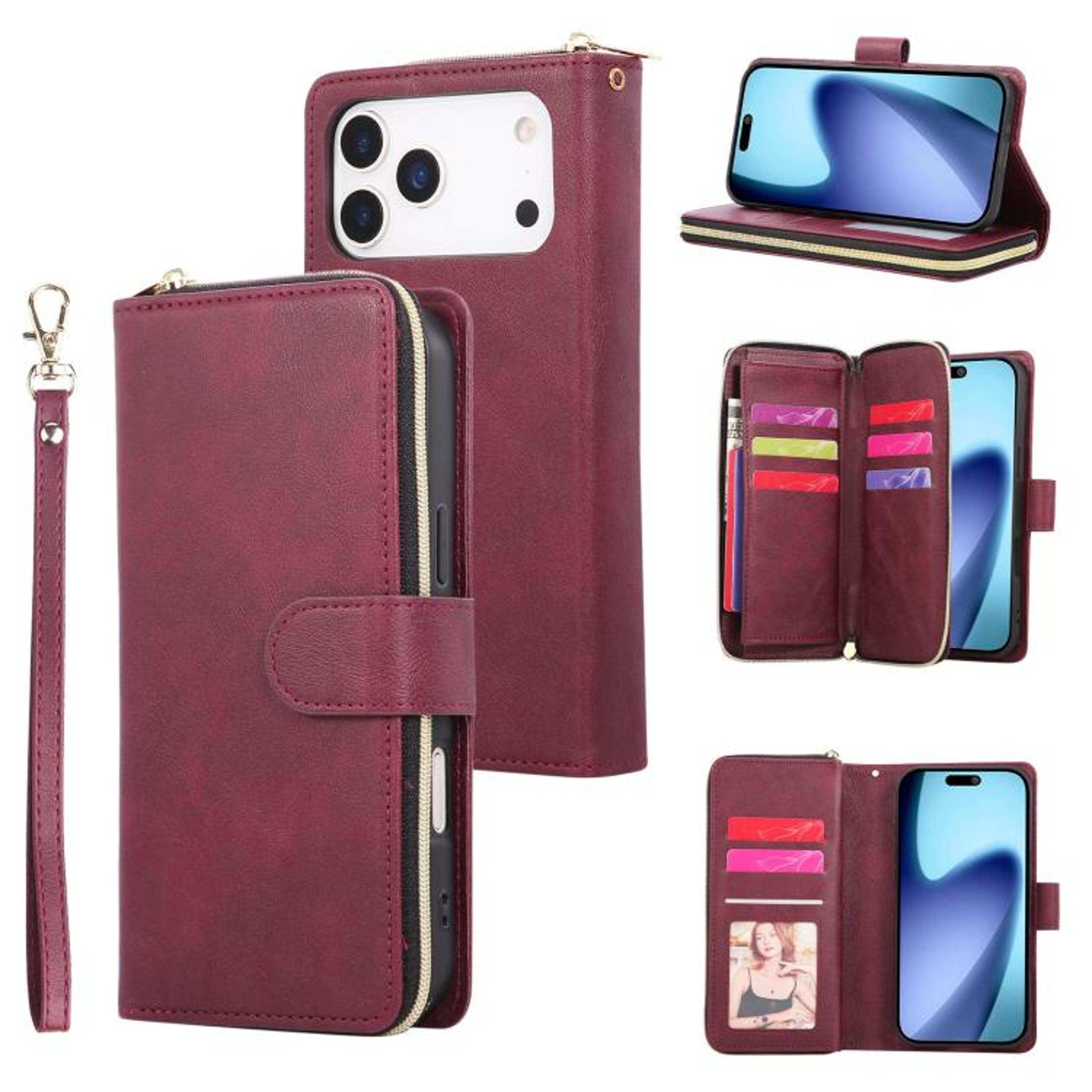 IPhone 18 Pro Zipper Wallet Phone Case With 9 Card Slots And Stand 8
