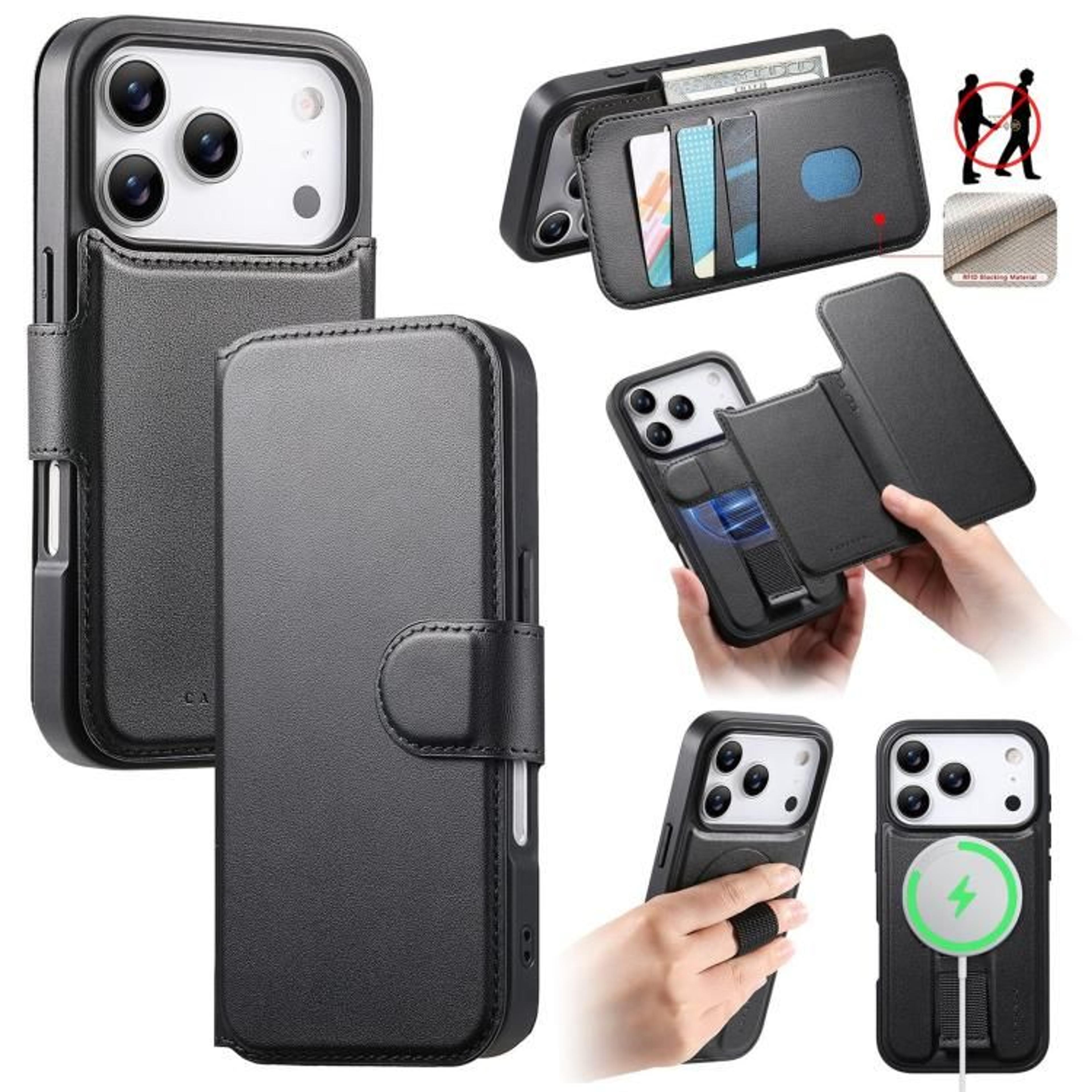 IPhone 18 Pro MagSafe Leather Wallet Case With Finger Grip Strap 10