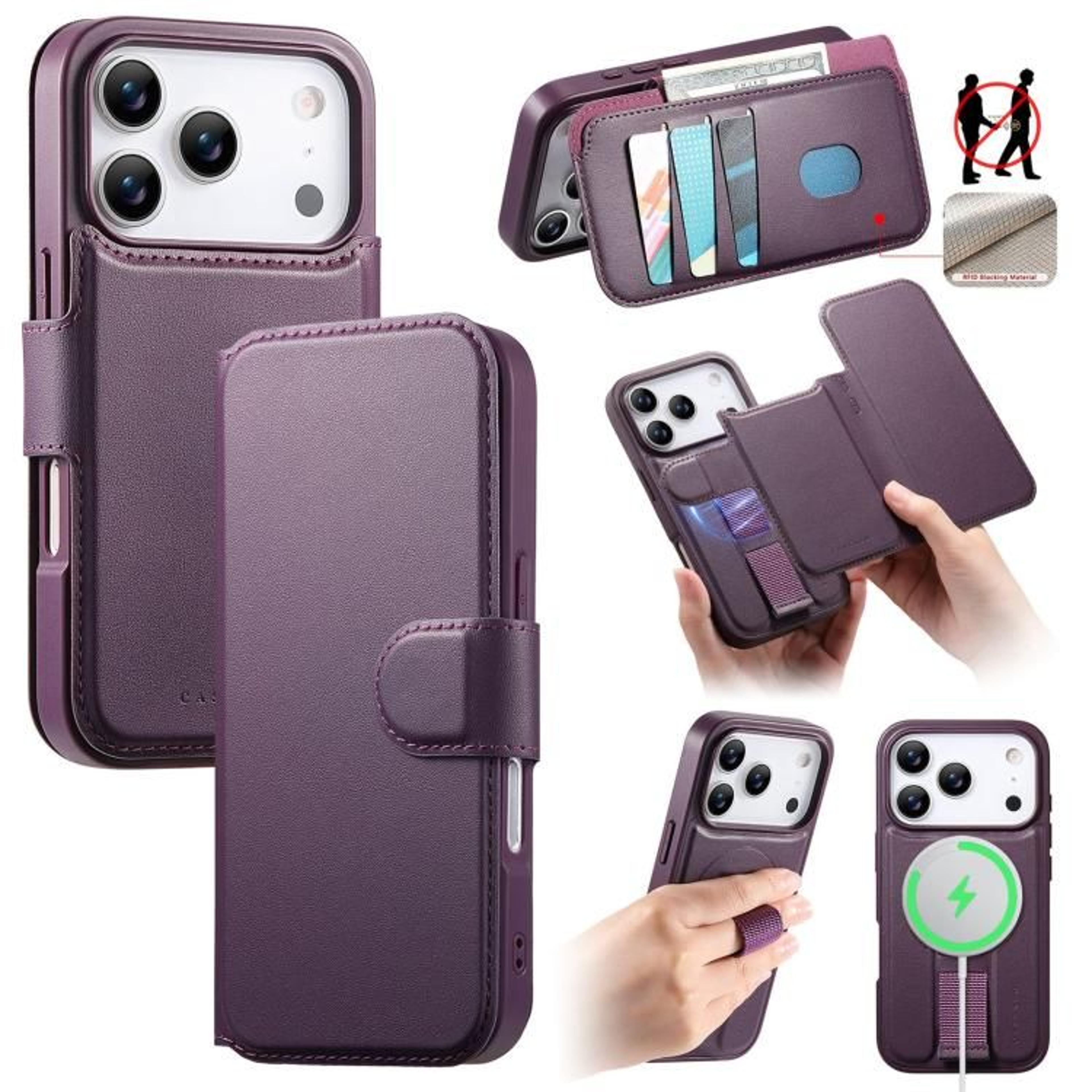 IPhone 18 Pro MagSafe Leather Wallet Case With Finger Grip Strap 12