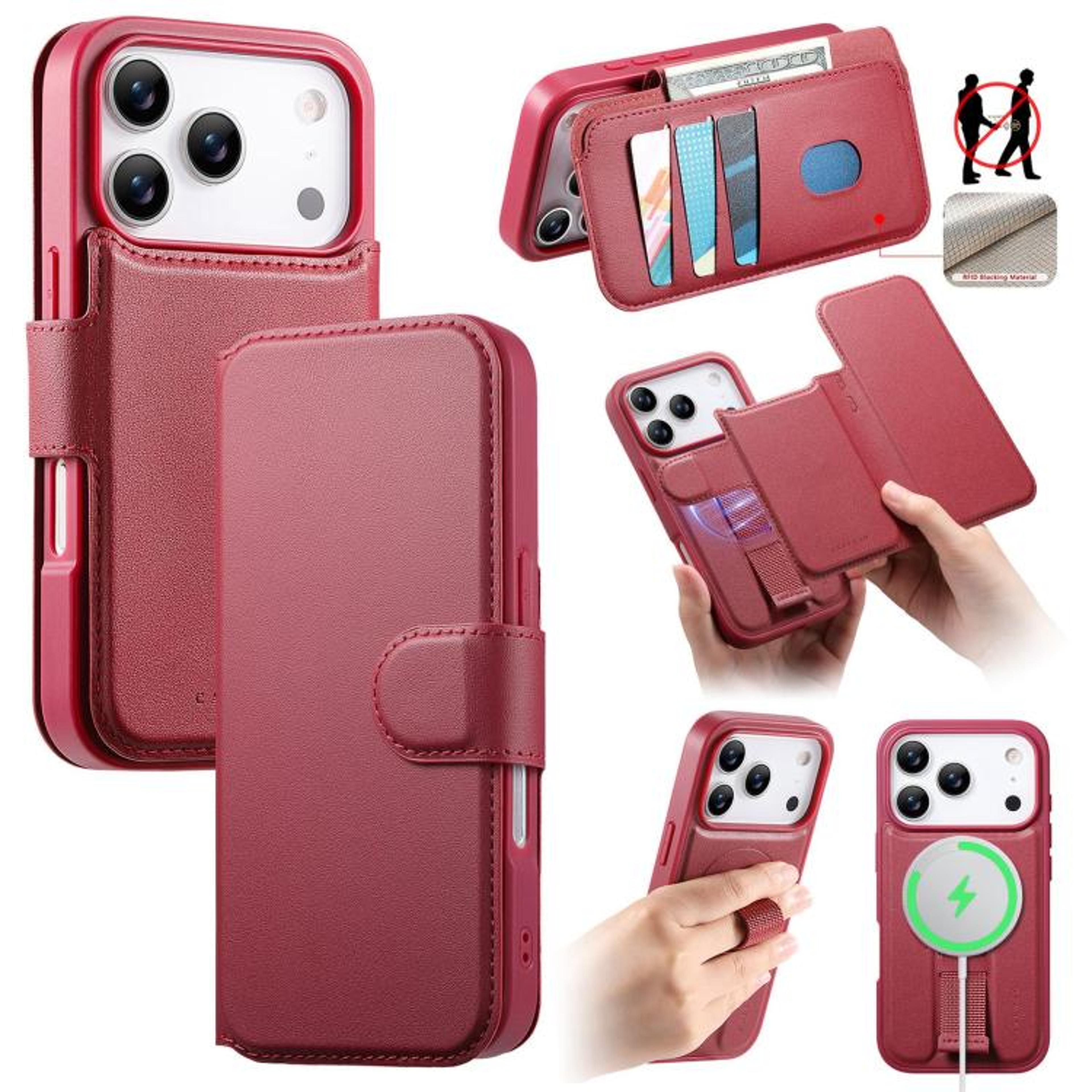 IPhone 18 Pro Max MagSafe Compatible Leather Wallet Case With Finger Grip Strap 13