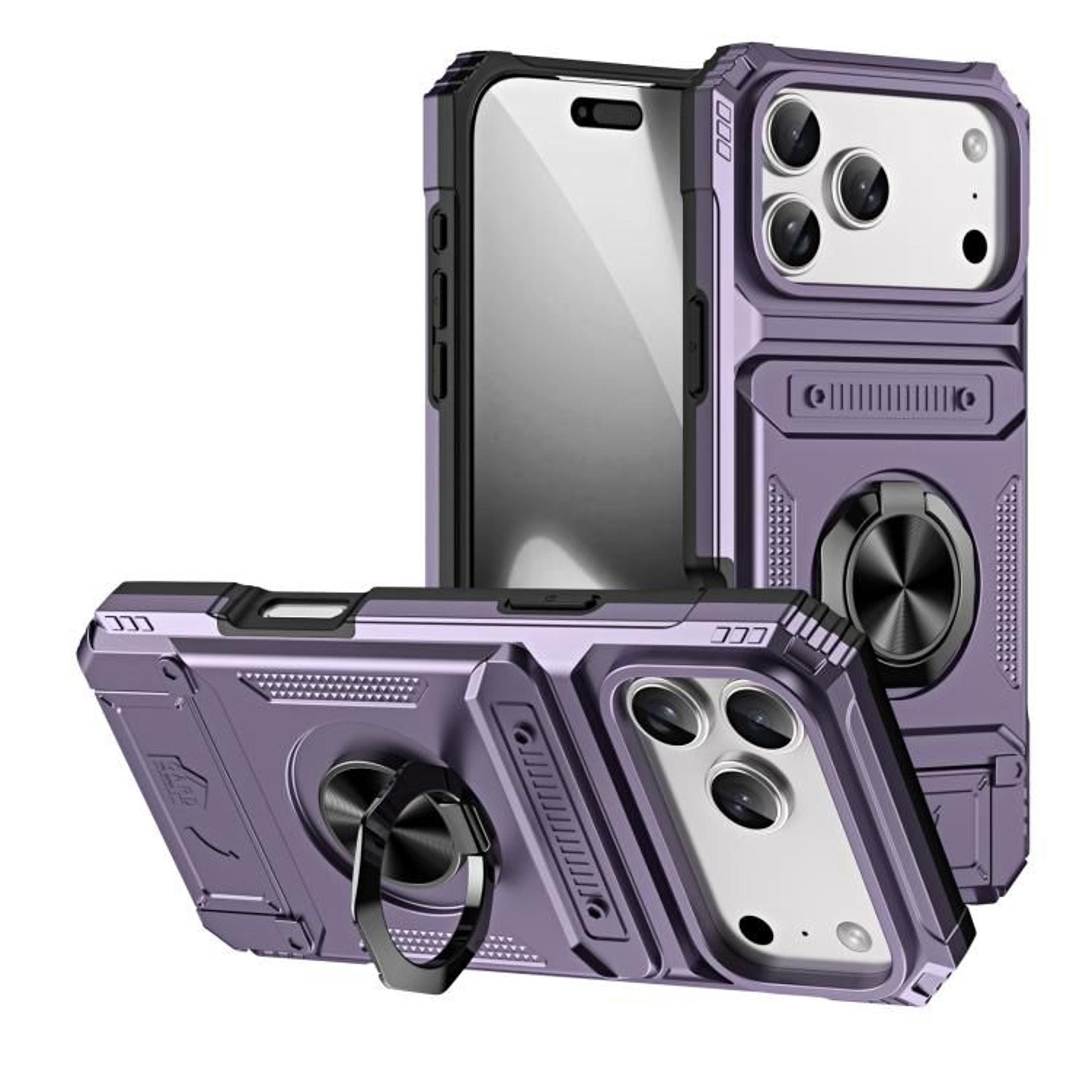 IPhone 18 Pro Shockproof TPU PC Card Phone Case With Metal Ring Holder 7
