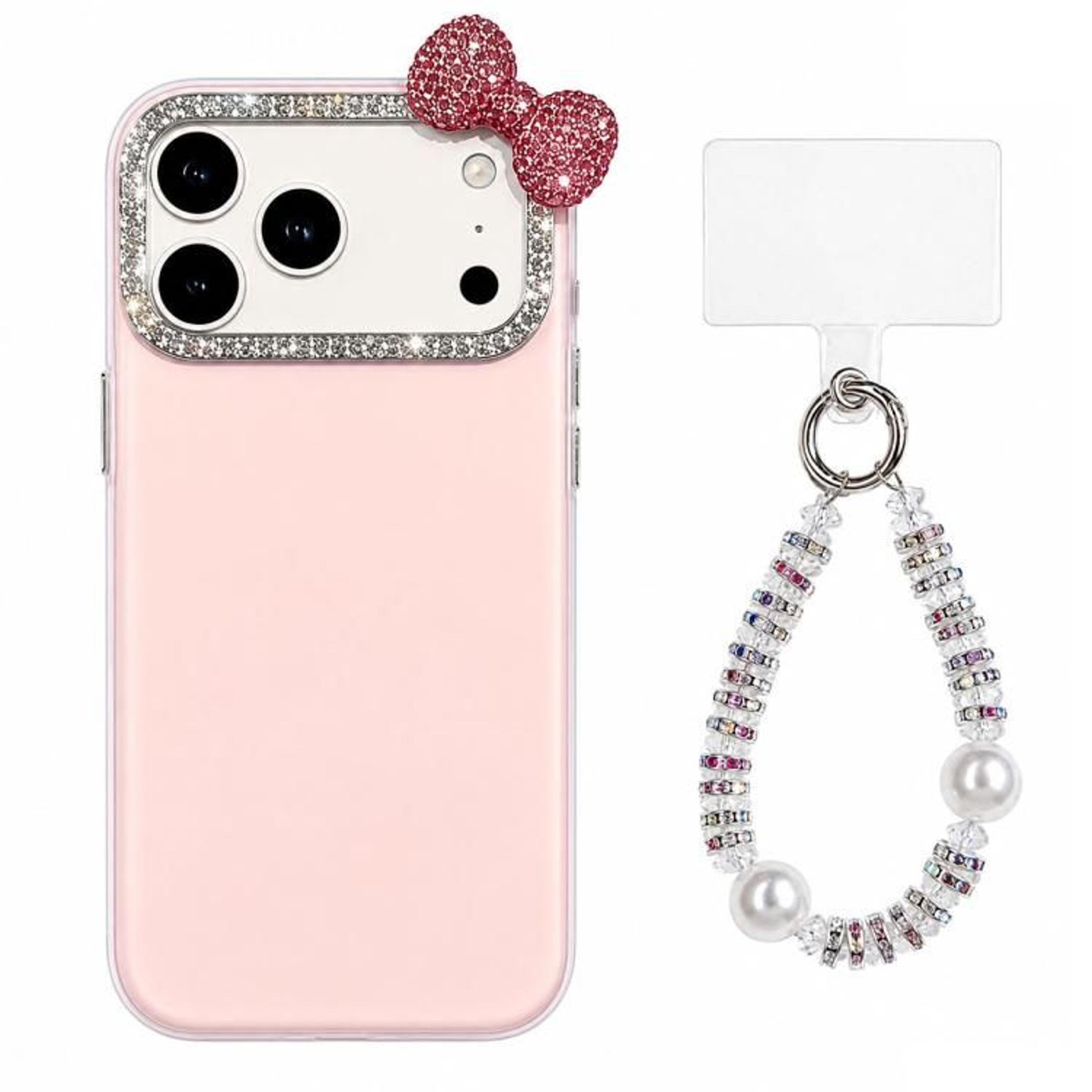 Cute Bow IPhone 18 Pro Max Case With Pearl Beaded Wrist Strap 8