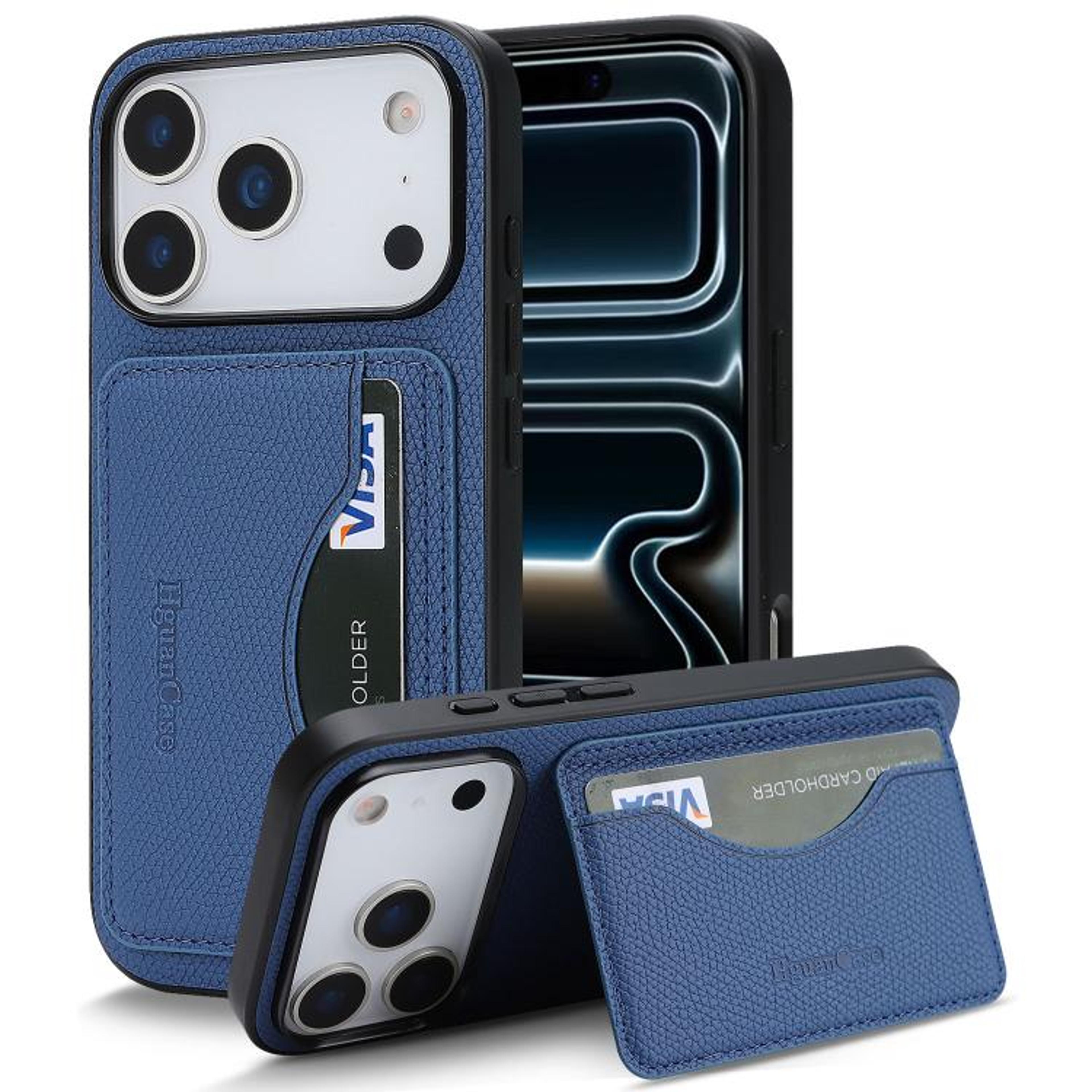 IPhone 18 Pro Vegan Leather Magnetic Card Holder Case With Adjustable Kickstand 9