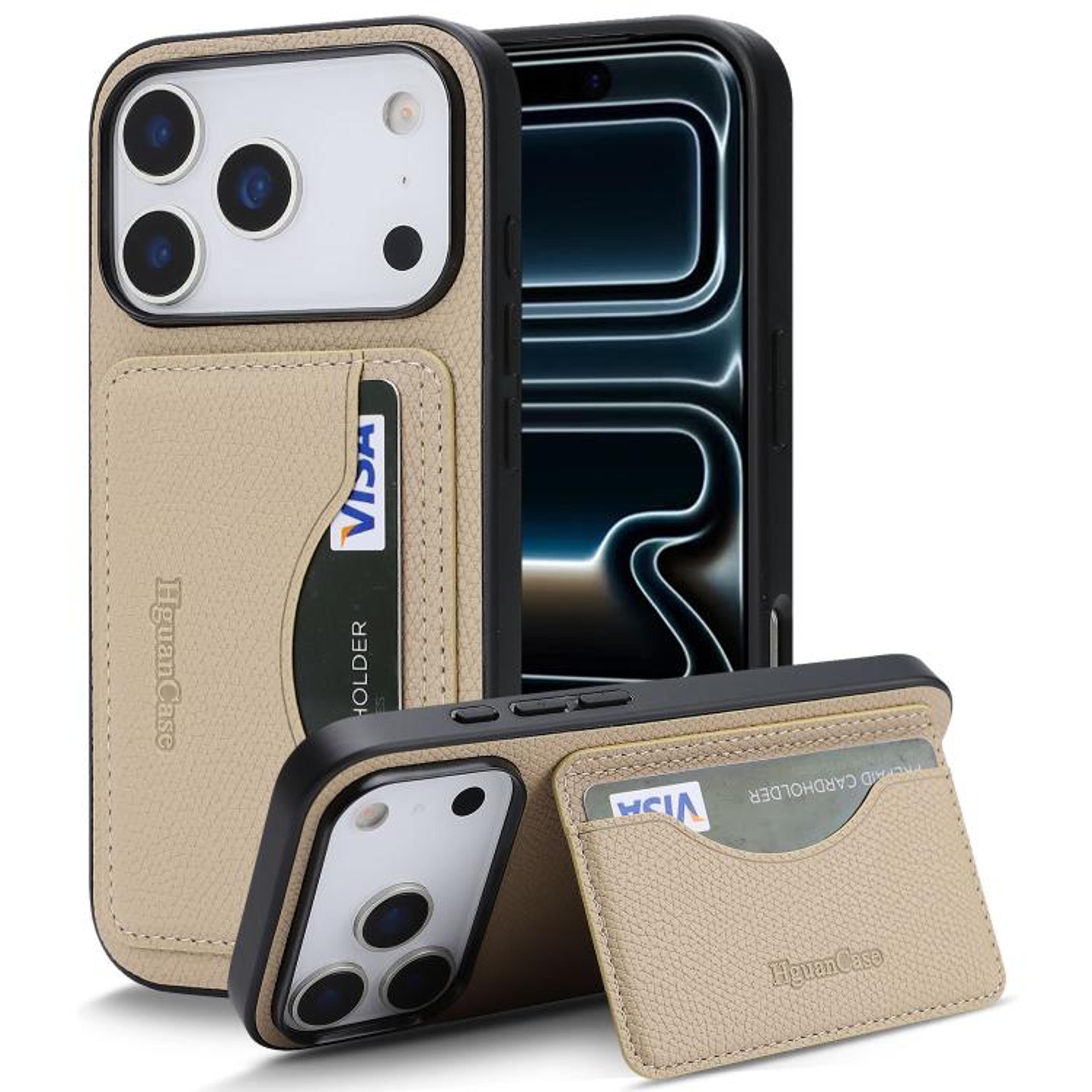 IPhone 18 Pro Vegan Leather Magnetic Card Holder Case With Adjustable Kickstand 10
