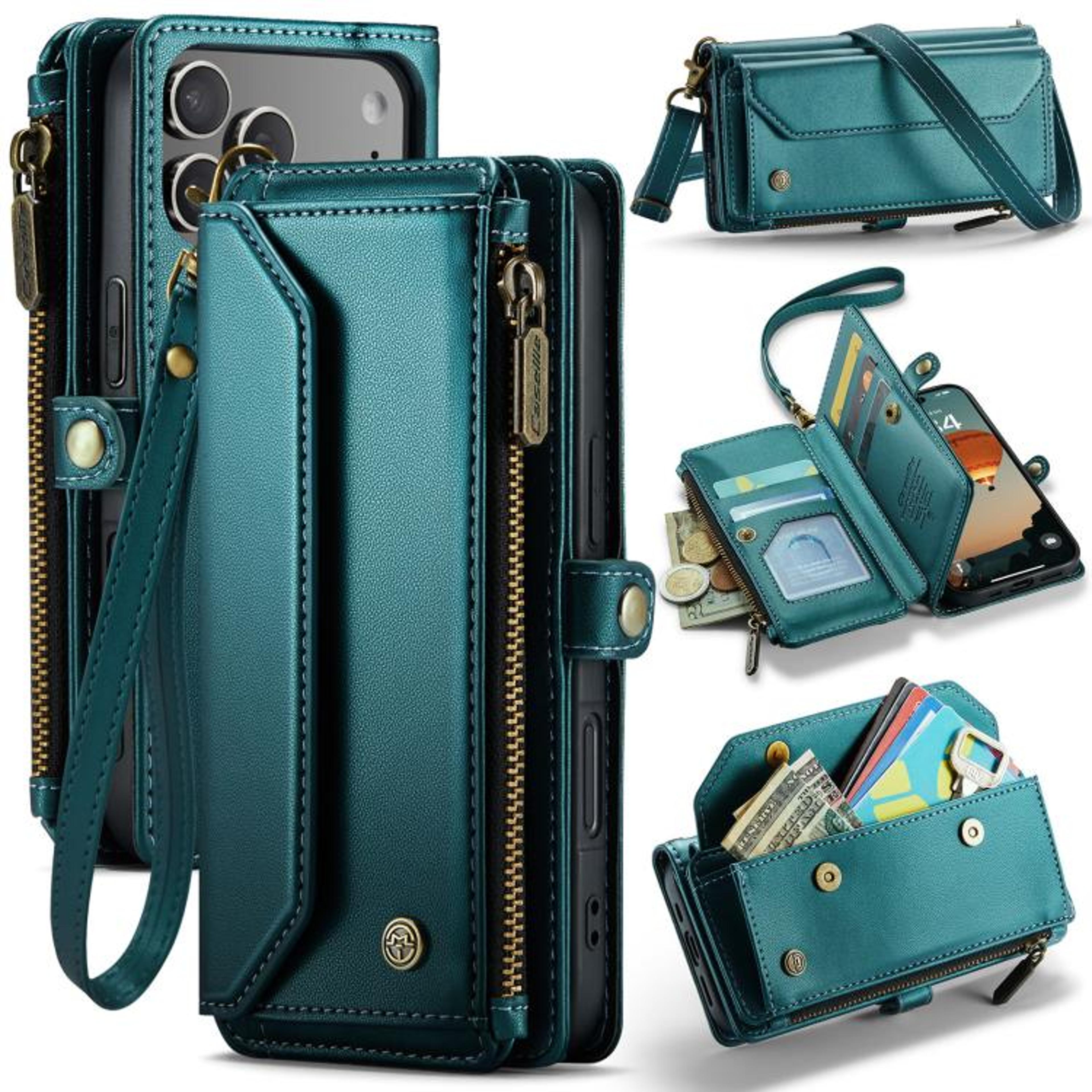 IPhone 18 Pro RFID Wallet Case With Card Slots Zipper Pouch And Straps 10
