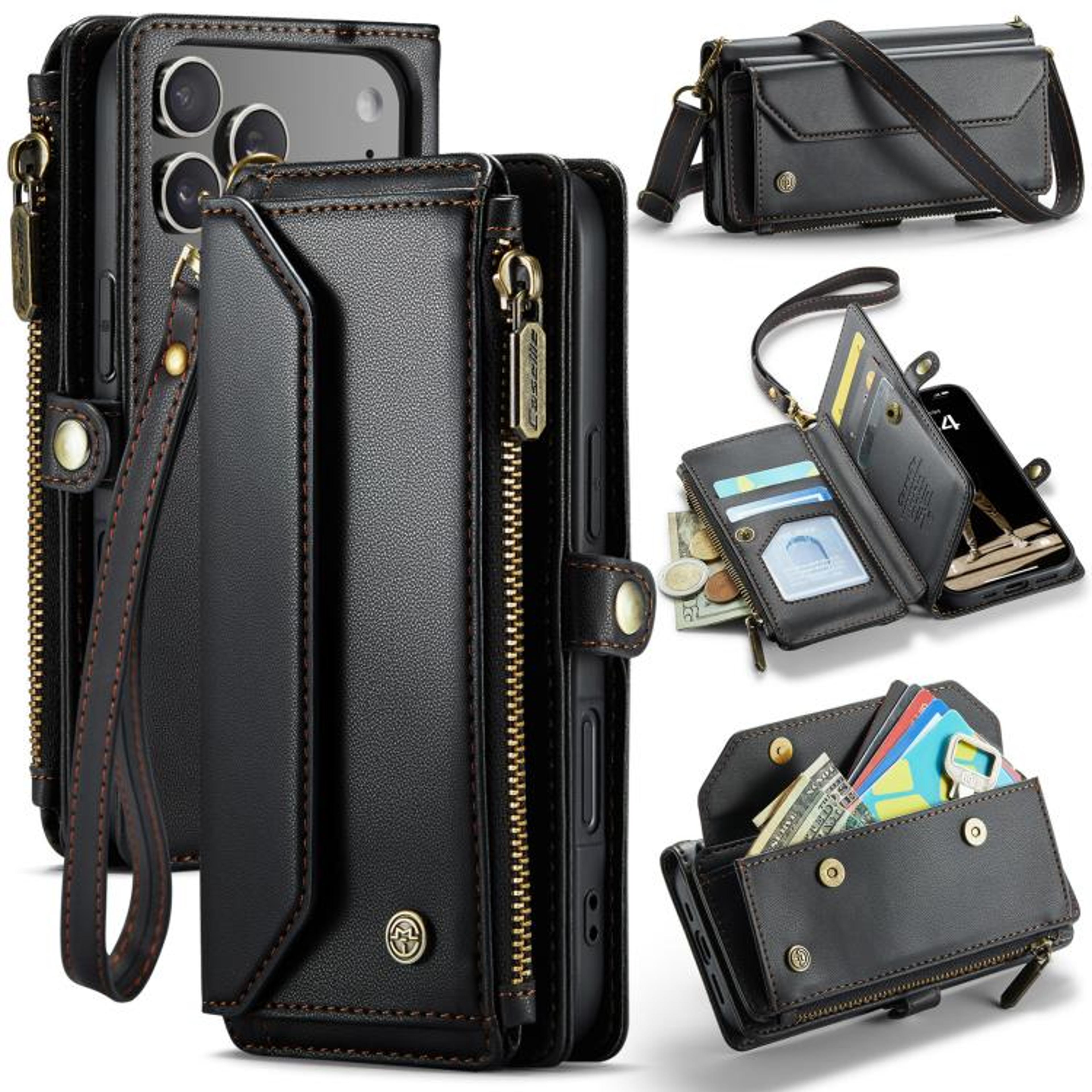 IPhone 18 Pro RFID Wallet Case With Card Slots Zipper Pouch And Straps 11