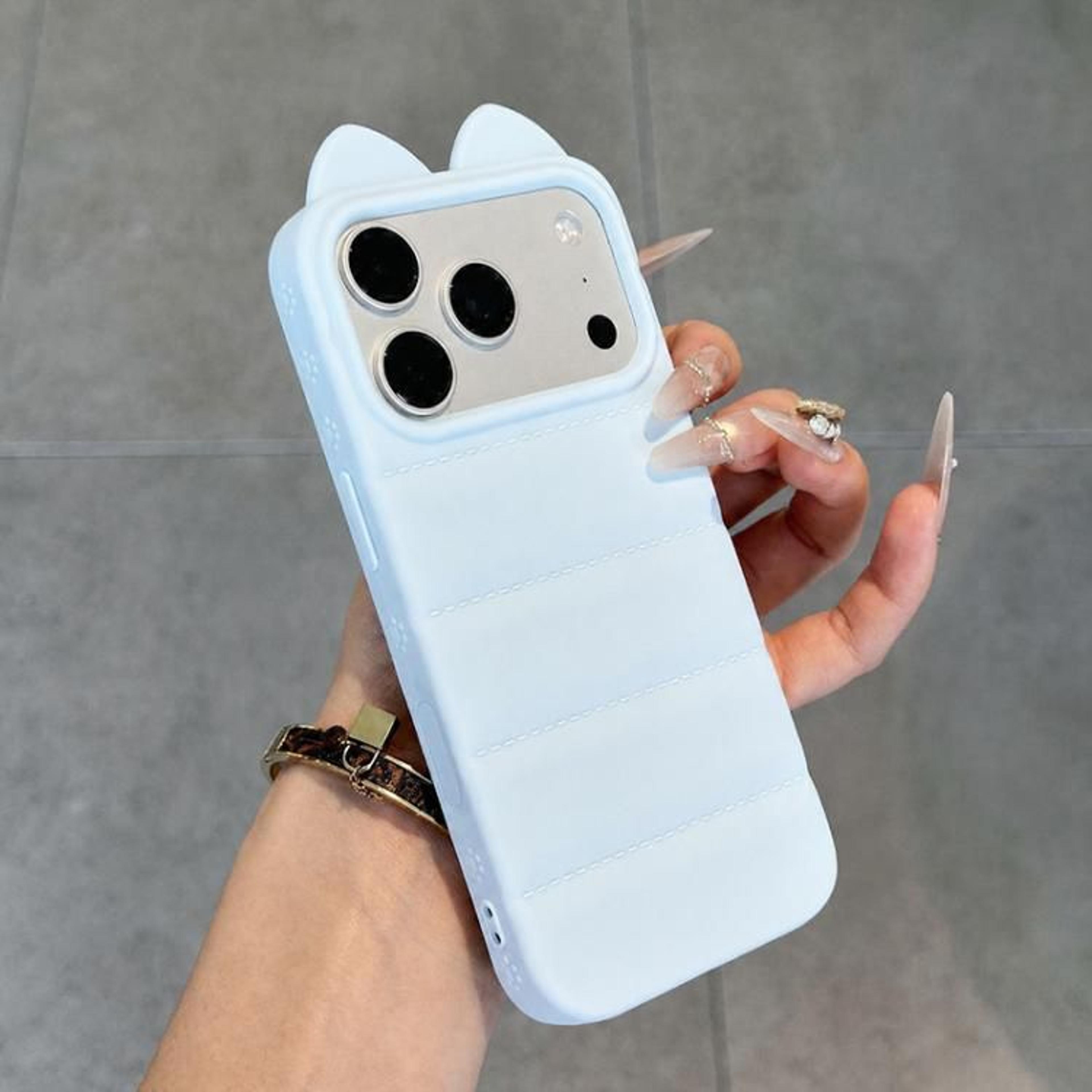 Cute 3D Cat Ear Silicone Case For IPhone 18 Pro With Shockproof Corner Protection 6
