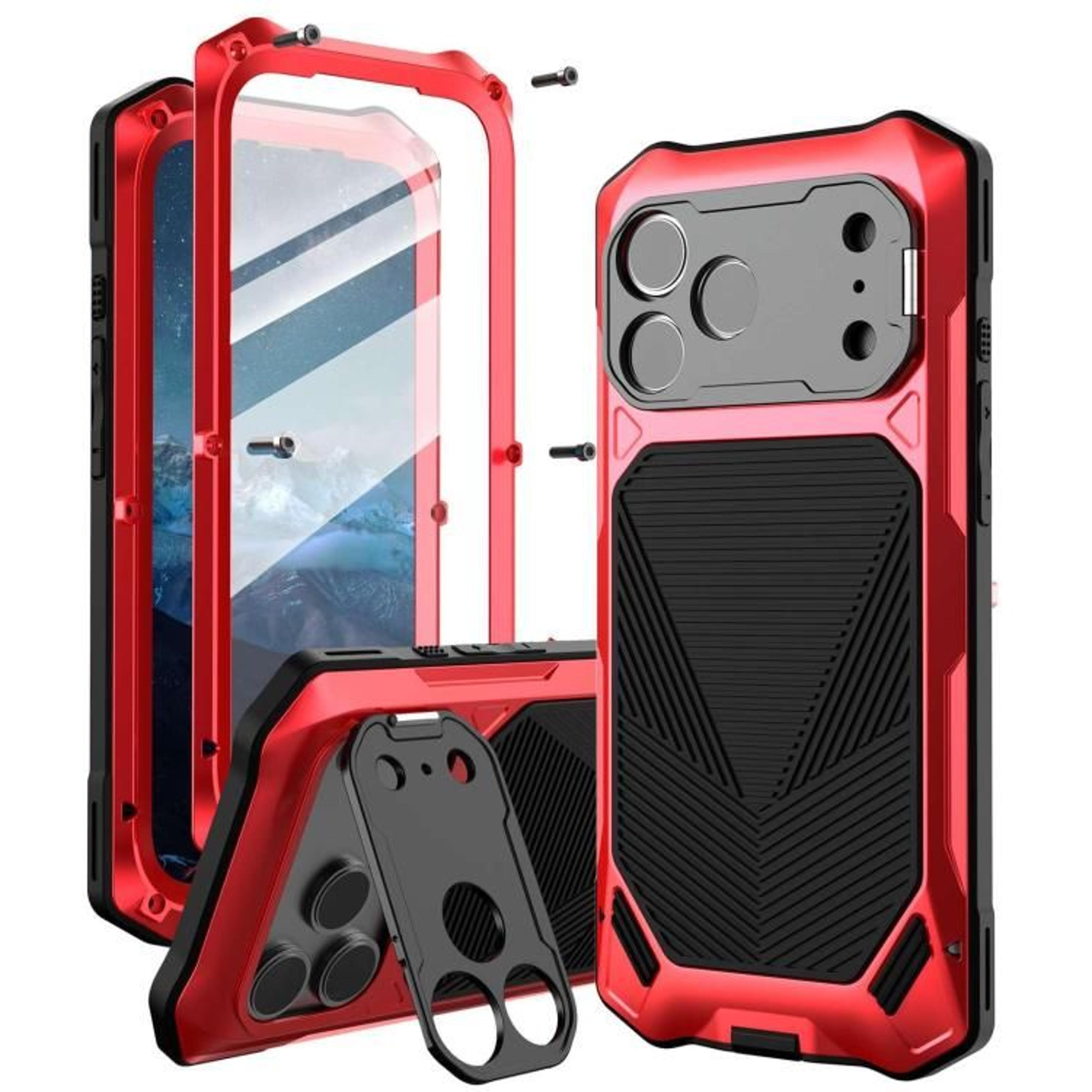 IPhone 18 Pro Metal Armor Magnetic WaterResistant Case With Stand 7
