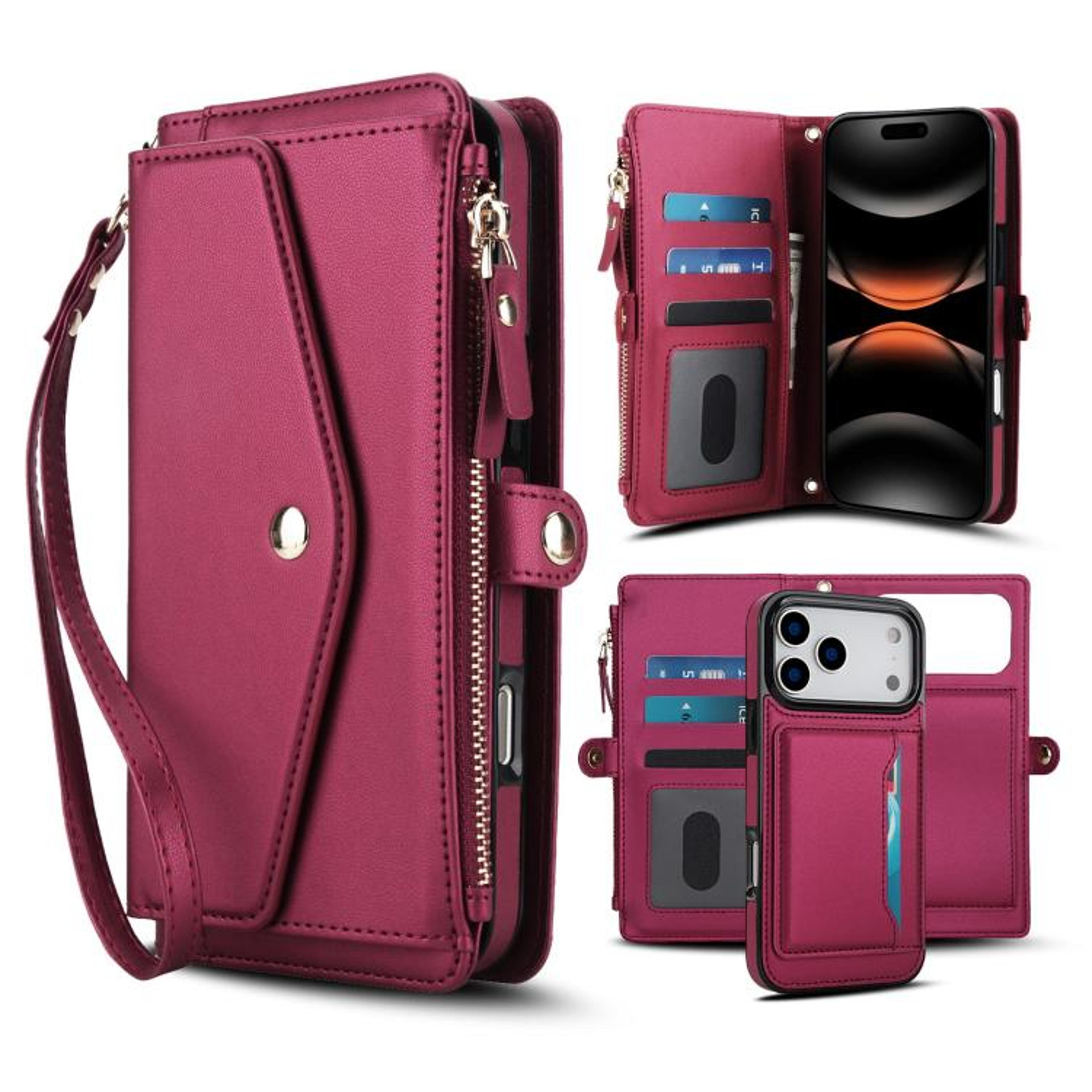 IPhone 18 Pro Max Detachable Leather Wallet Case With Lanyard And Magnetic Ring 8
