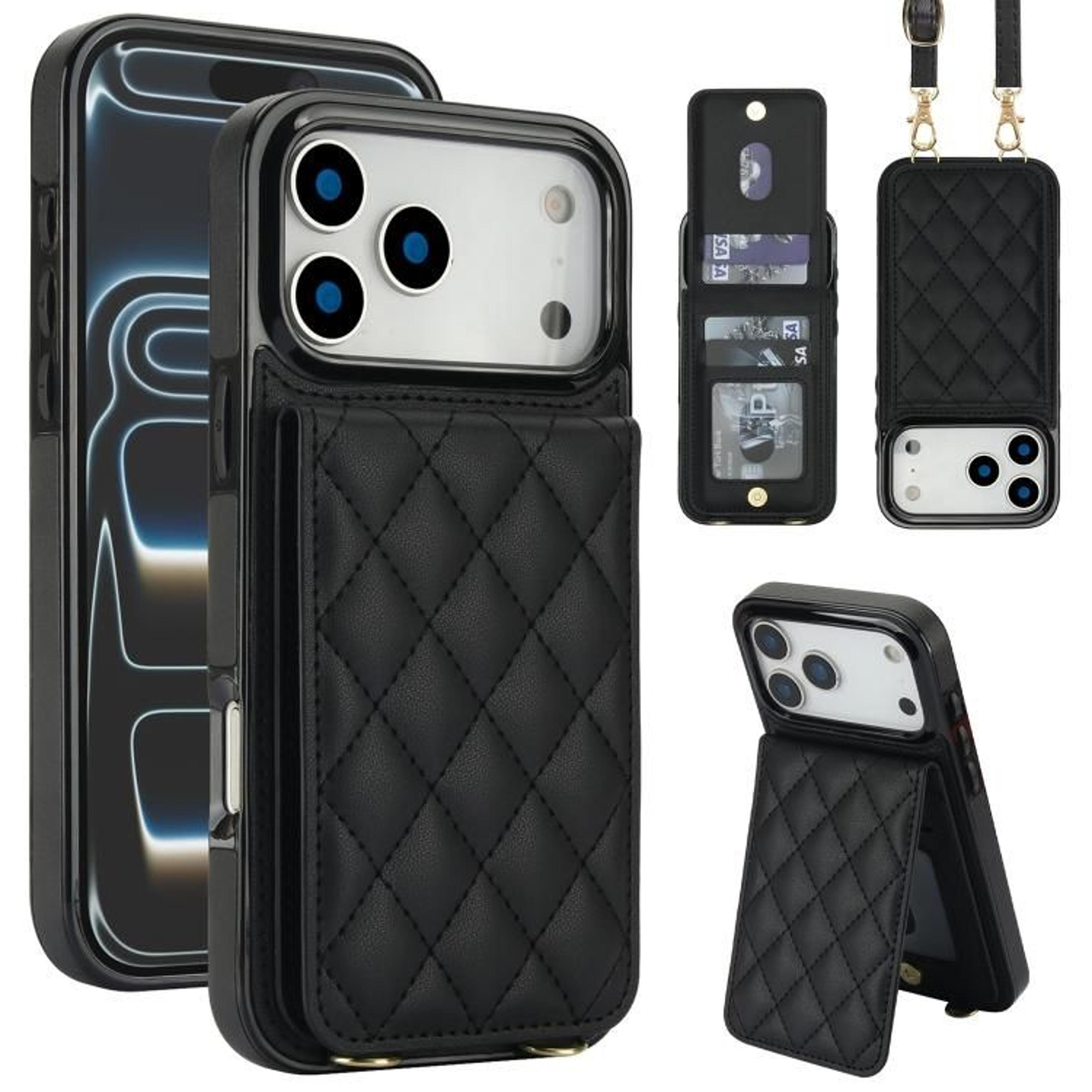 IPhone 18 Pro Crossbody Rhombic RFID Blocking Card Holder Phone Case 8