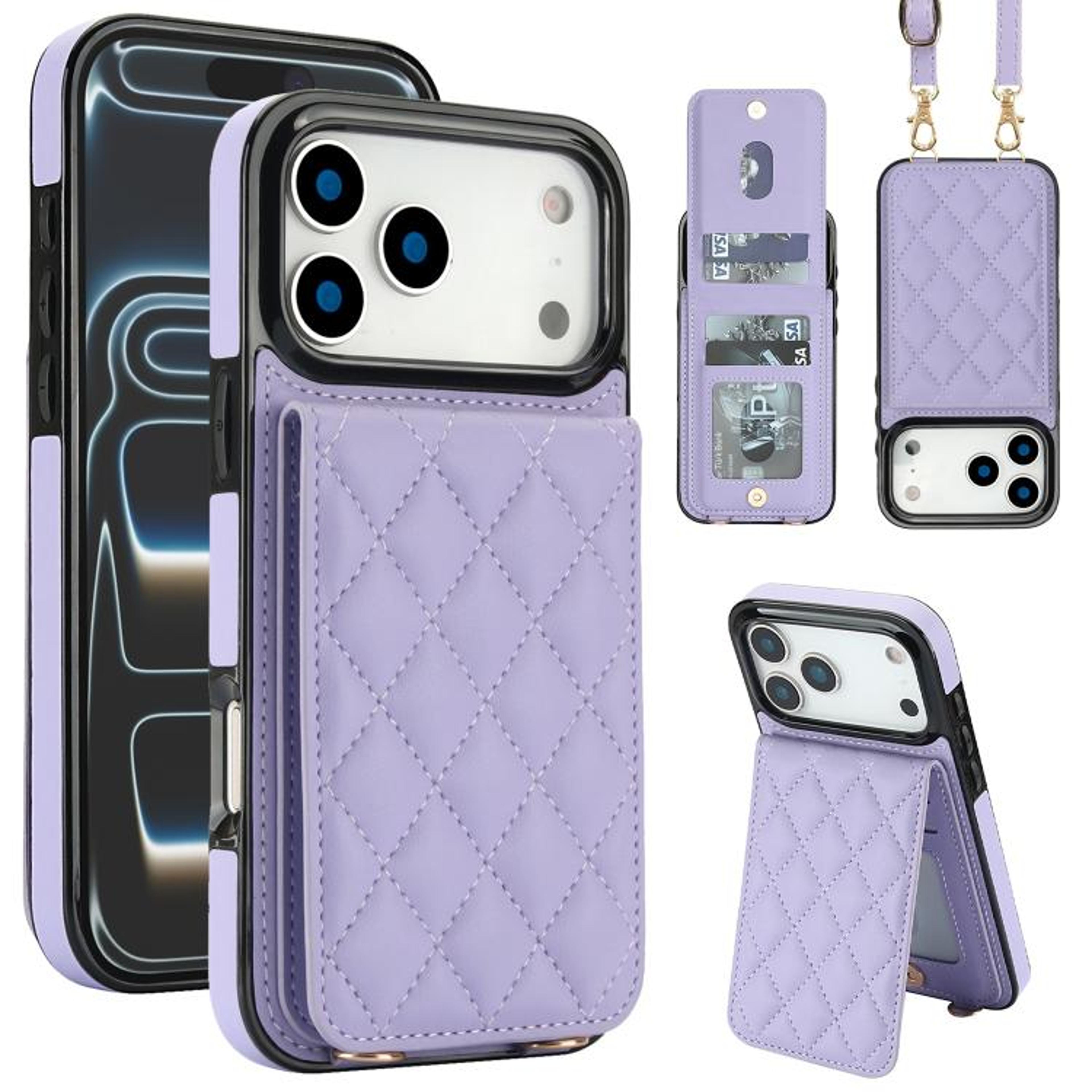 IPhone 18 Pro Crossbody Rhombic RFID Blocking Card Holder Phone Case 12