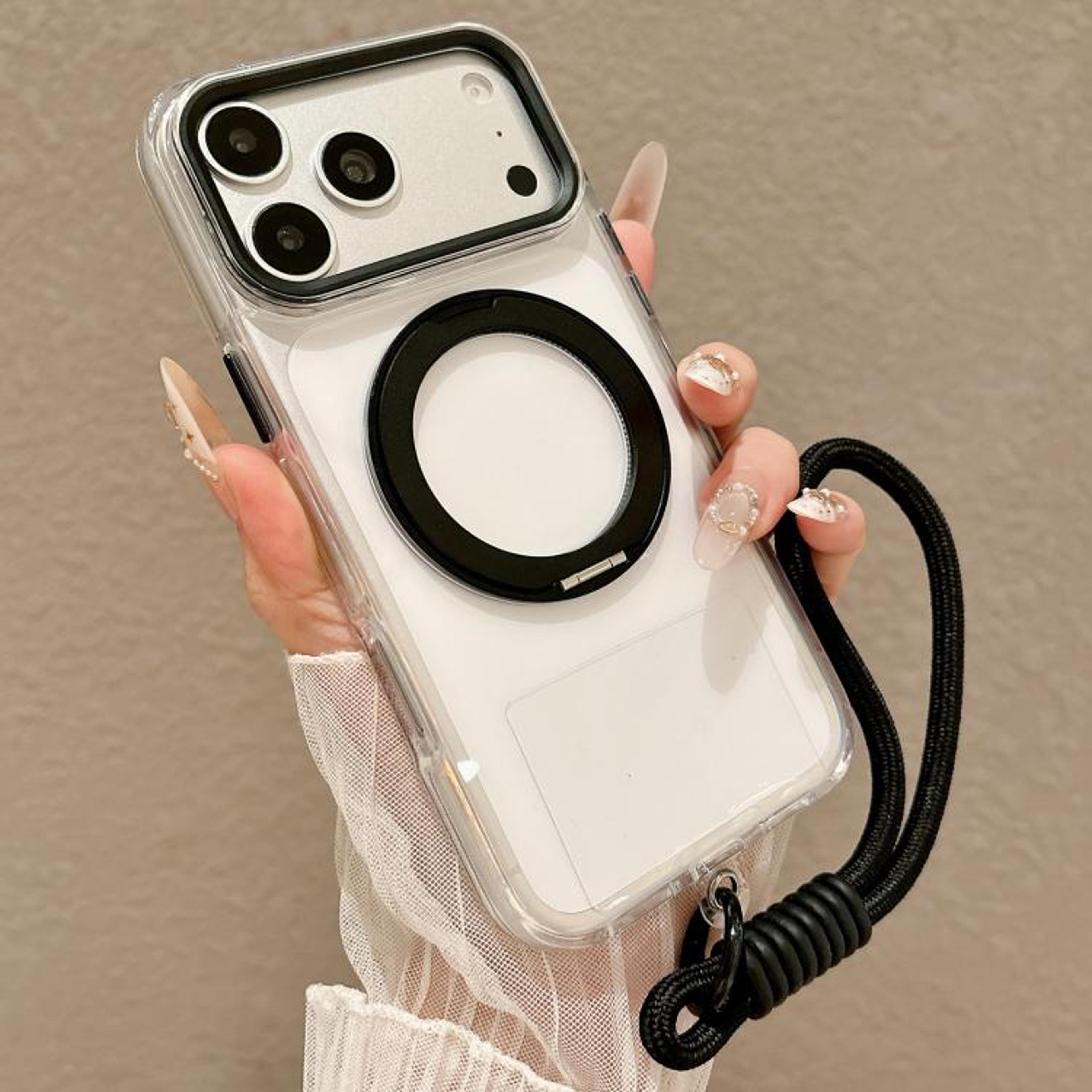 Shockproof Magnetic Rotating Holder Phone Case With Wrist Strap For IPhone 18 Pro 9
