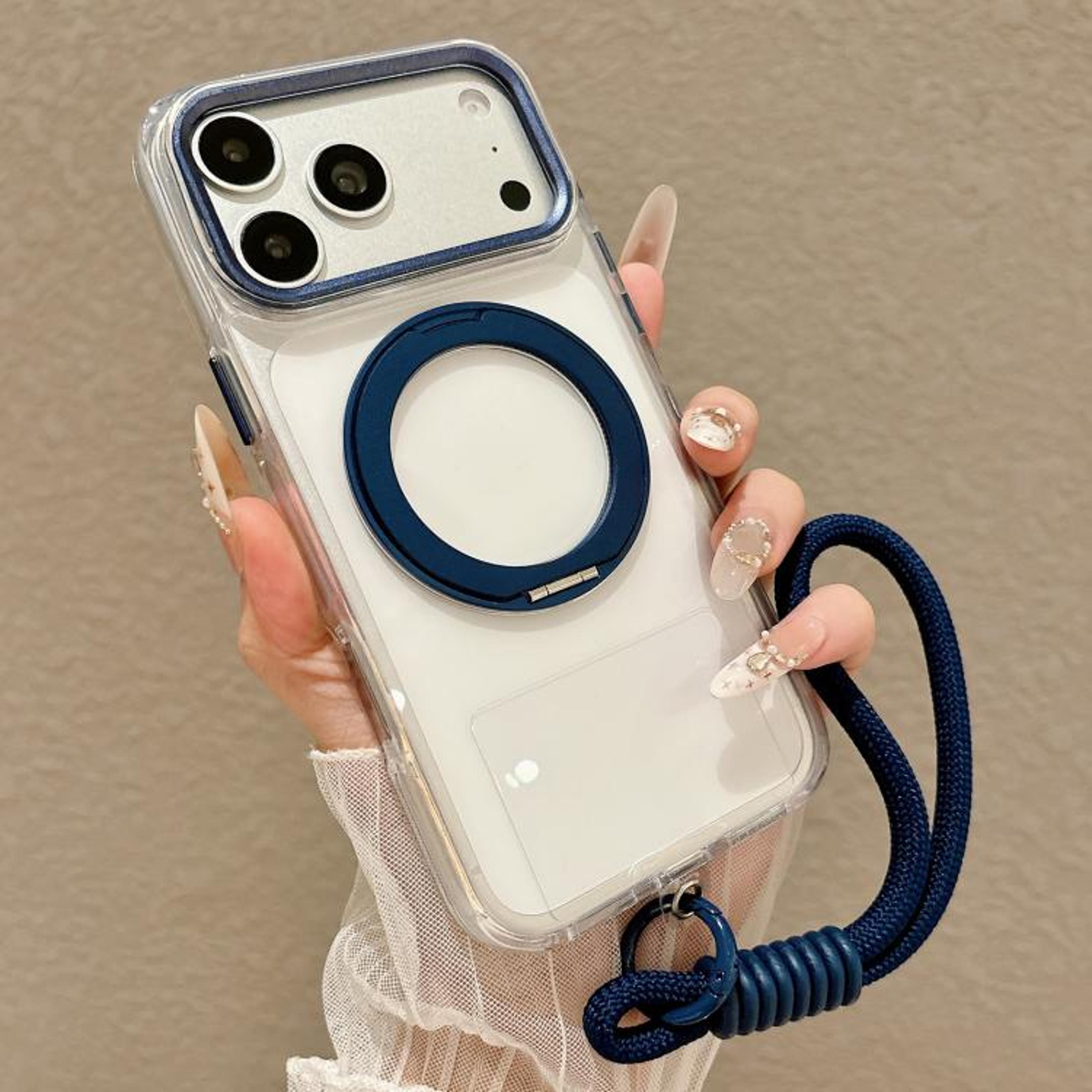 IPhone 18 Pro Max Airbag Shockproof Magnetic Rotating Stand Case With Hand Strap 12