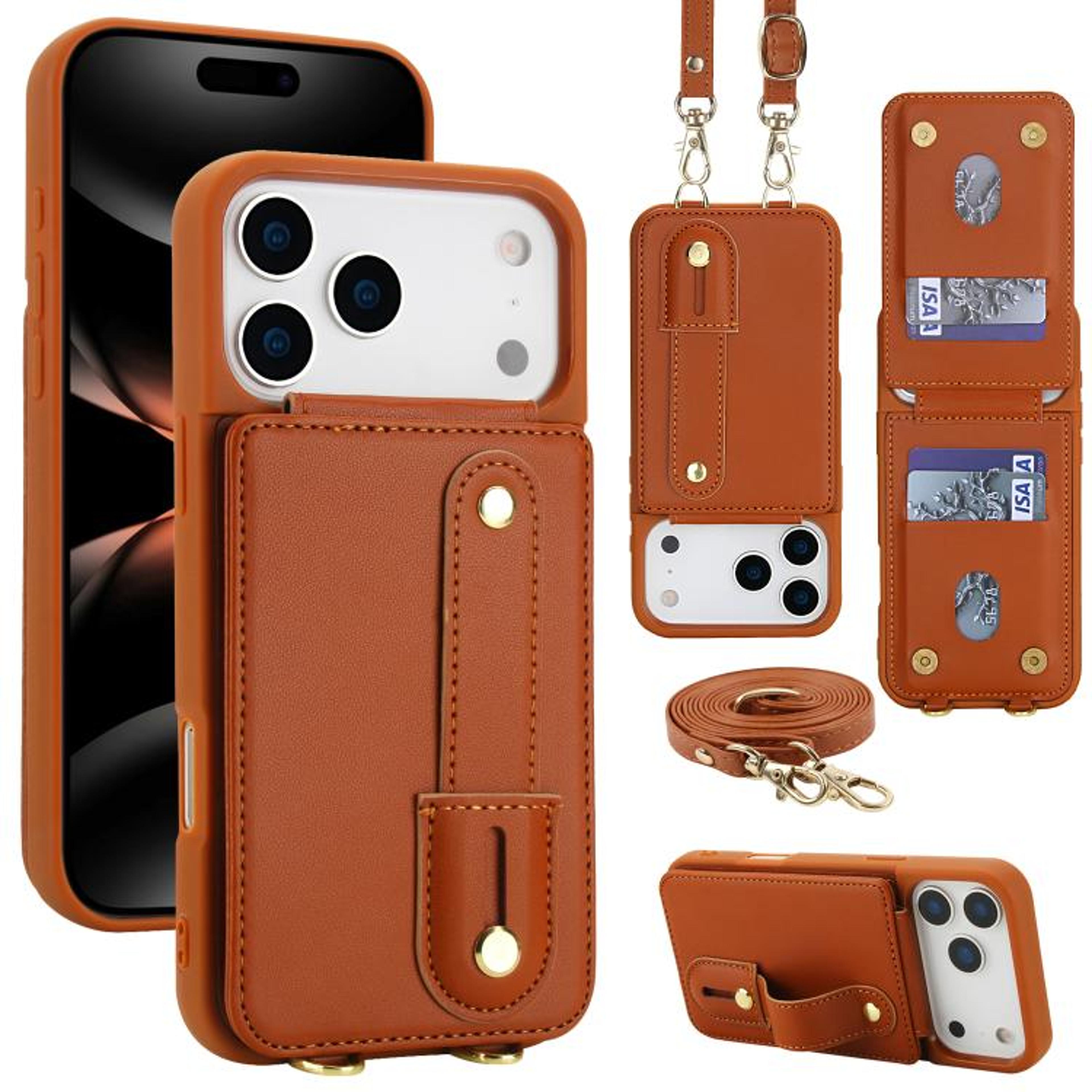 IPhone 18 Pro Flip Wallet Case With Wristband Stand And Crossbody Lanyard 11